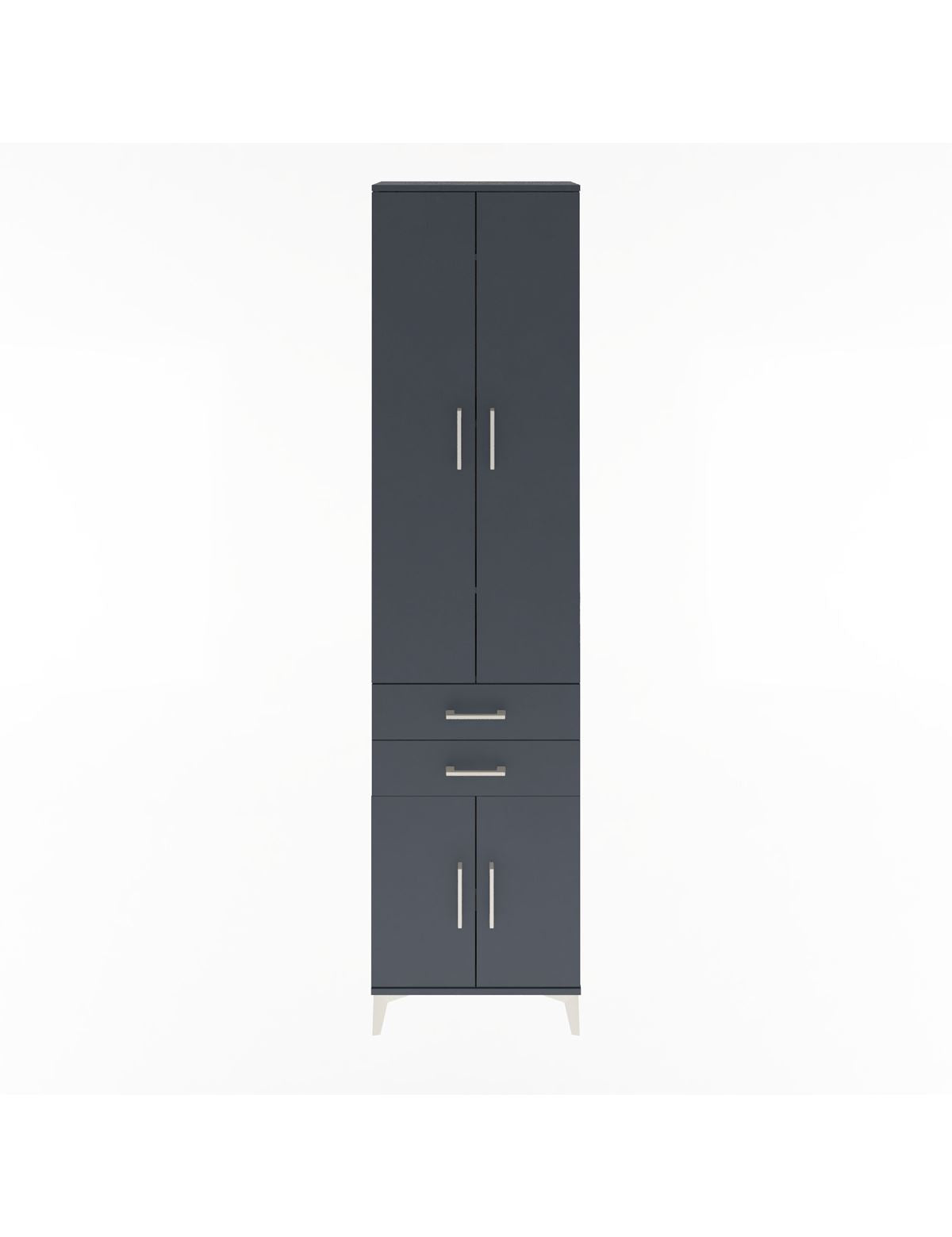 Arges Dolap 5 Raflı 2 Çekmeceli 4 Kapaklı 60x30x243 Antrasit-Antrasit
