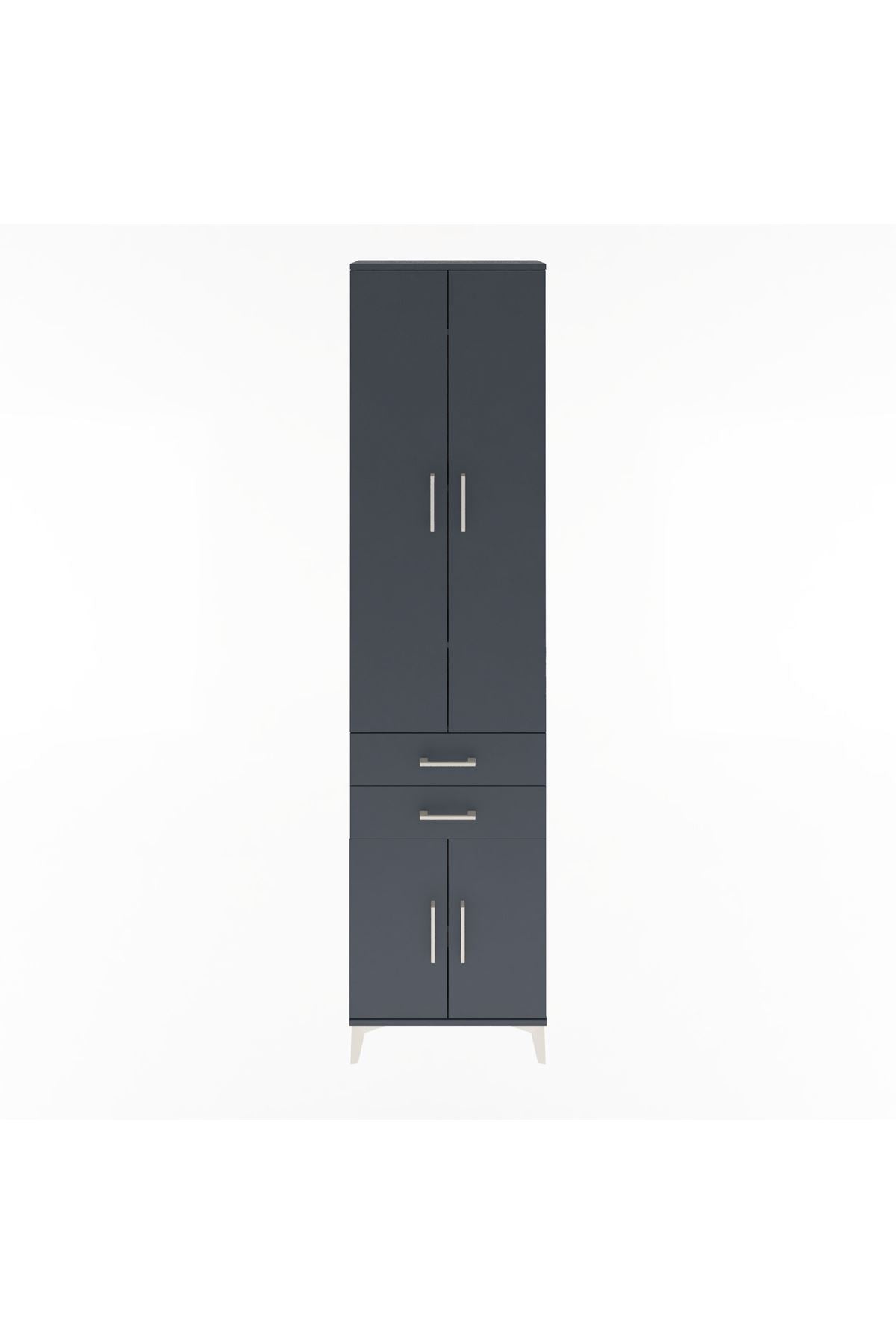Arges Dolap 5 Raflı 2 Çekmeceli 4 Kapaklı 60x30x243 Antrasit-Antrasit