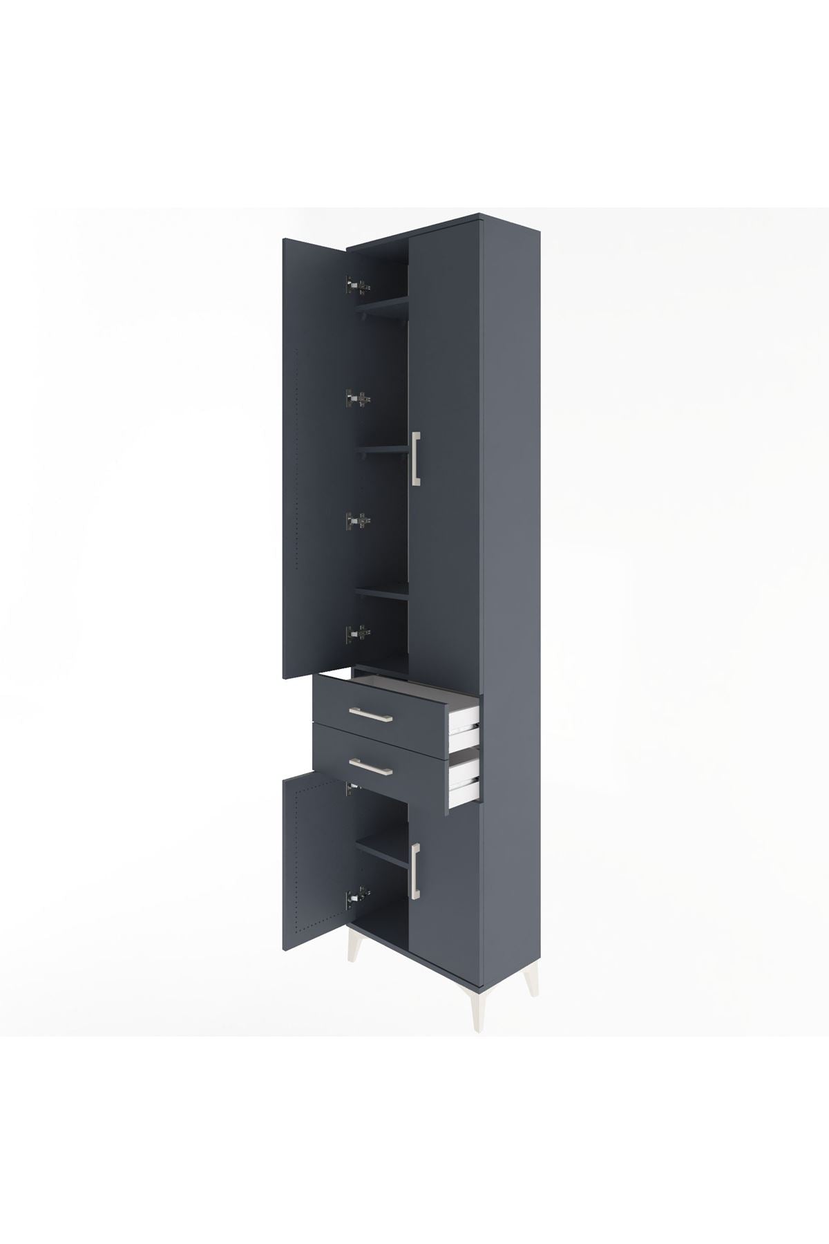 Arges Dolap 5 Raflı 2 Çekmeceli 4 Kapaklı 60x30x243 Antrasit-Antrasit