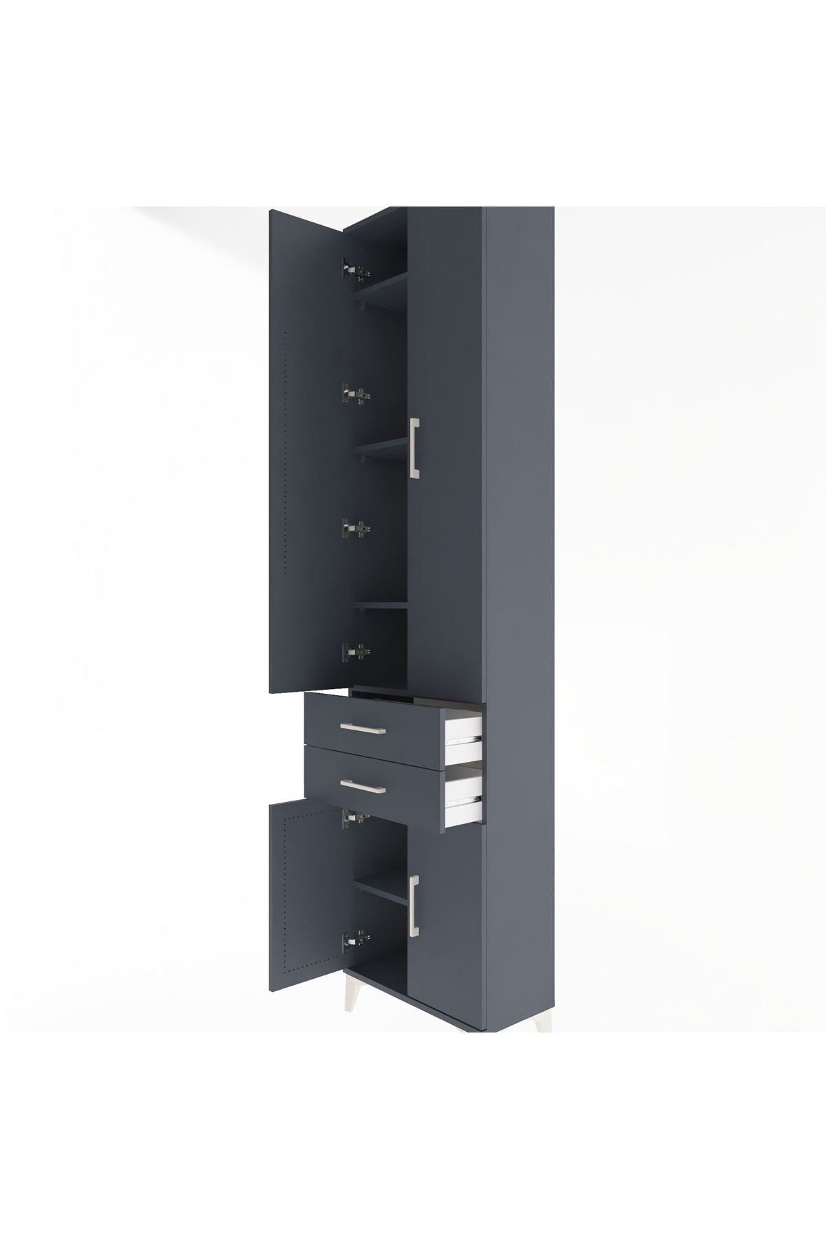 Arges Dolap 5 Raflı 2 Çekmeceli 4 Kapaklı 60x30x243 Antrasit-Antrasit
