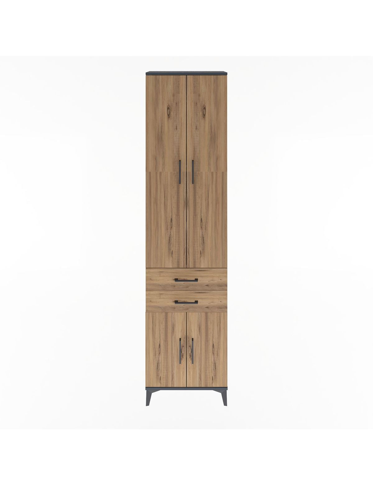 Arges Dolap 5 Raflı 2 Çekmeceli 4 Kapaklı 60x30x243 Antrasit-Çam