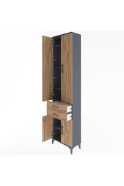 Arges Dolap 5 Raflı 2 Çekmeceli 4 Kapaklı 60x30x243 Antrasit-Çam