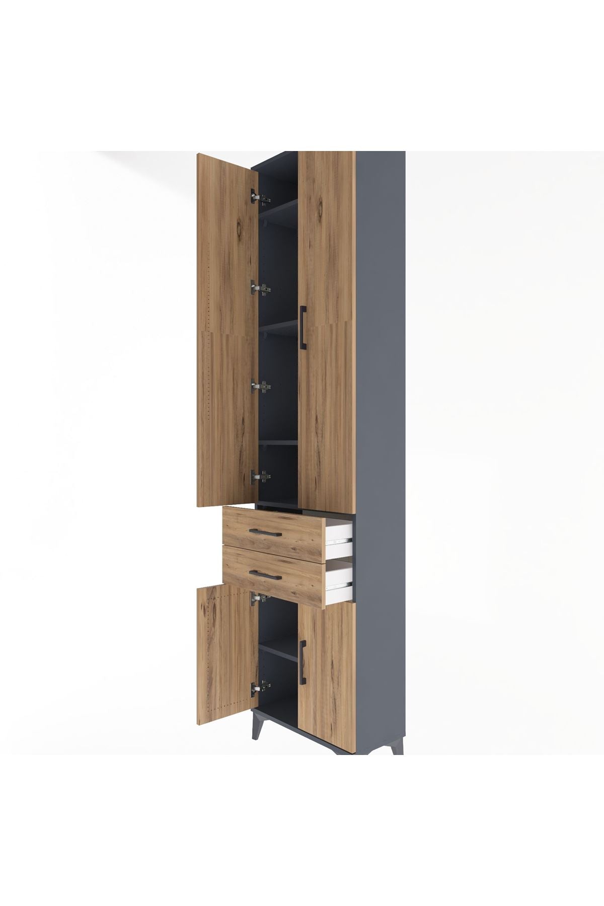 Arges Dolap 5 Raflı 2 Çekmeceli 4 Kapaklı 60x30x243 Antrasit-Çam