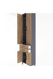 Arges Dolap 5 Raflı 2 Çekmeceli 4 Kapaklı 60x30x243 Antrasit-Çam