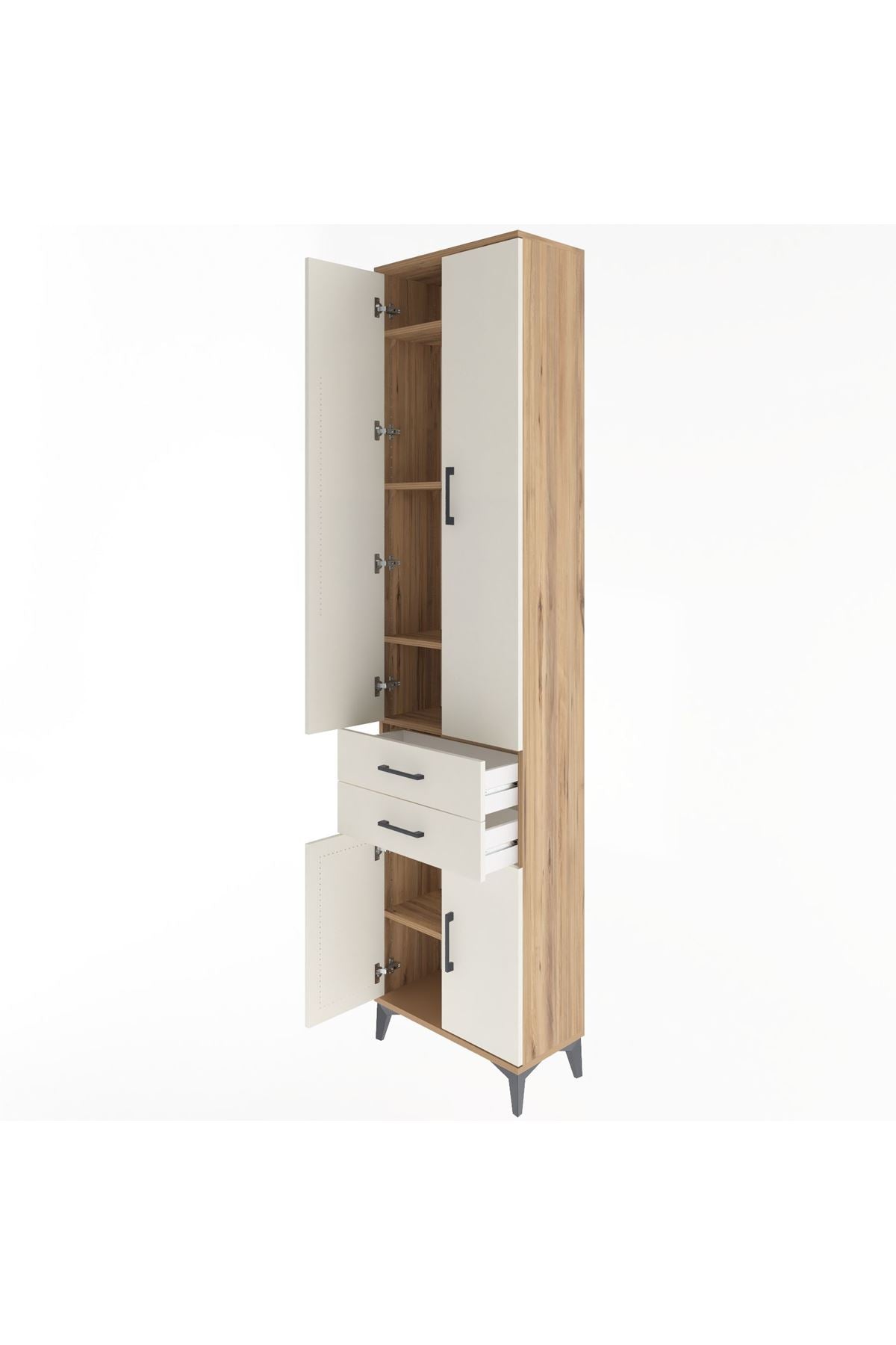 Arges Dolap 5 Raflı 2 Çekmeceli 4 Kapaklı 60x30x243 Çam-Aytaşı
