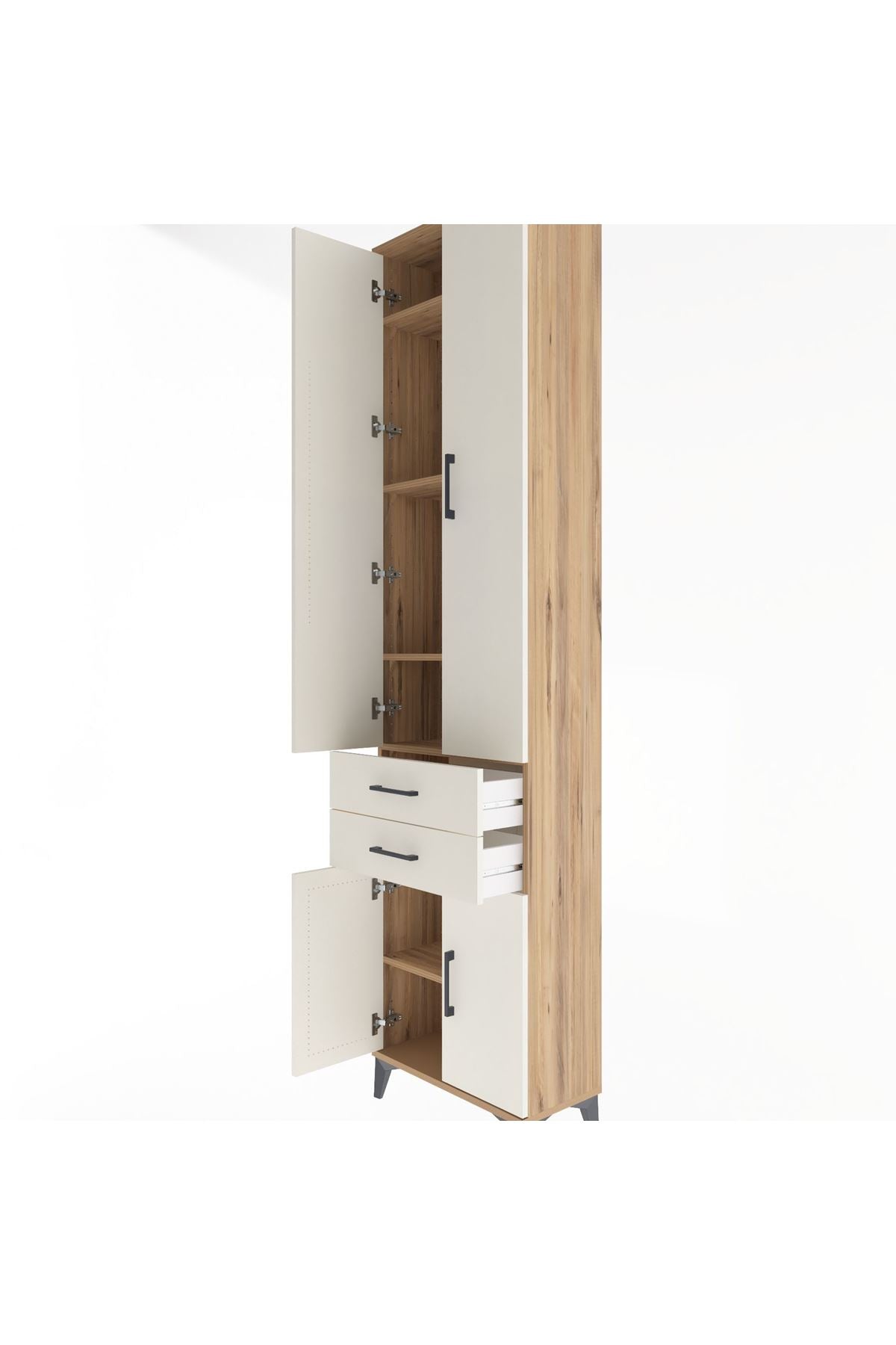 Arges Dolap 5 Raflı 2 Çekmeceli 4 Kapaklı 60x30x243 Çam-Aytaşı