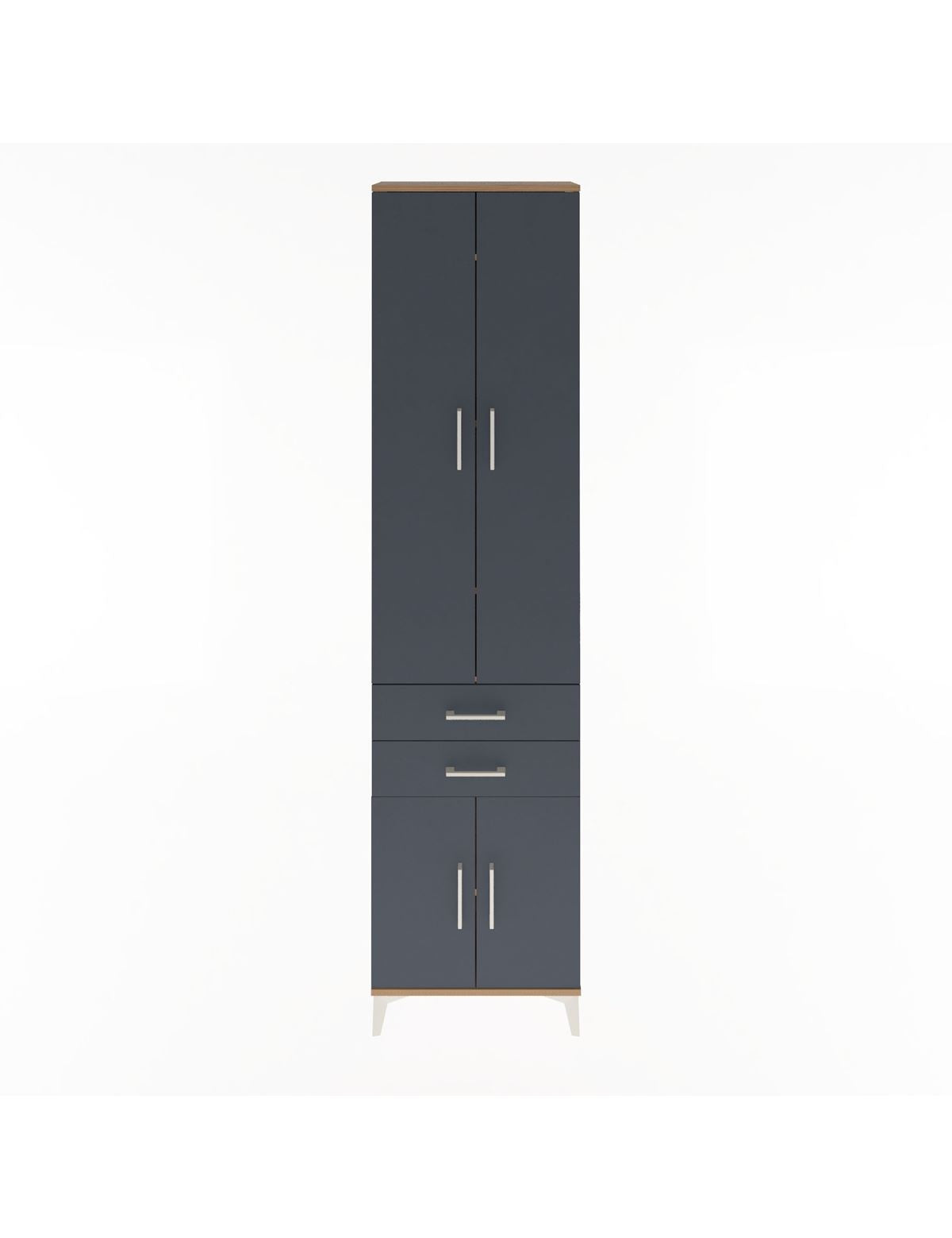 Arges Dolap 5 Raflı 2 Çekmeceli 4 Kapaklı 60x30x243 Çam-Antrasit