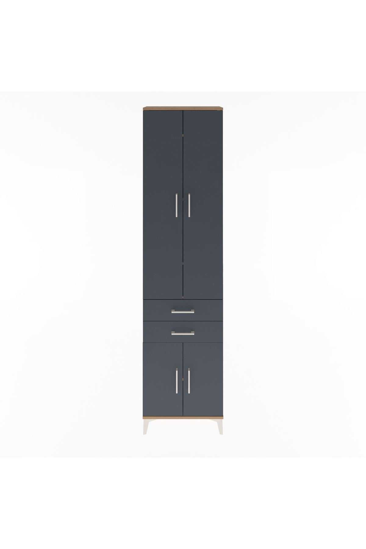 Arges Dolap 5 Raflı 2 Çekmeceli 4 Kapaklı 60x30x243 Çam-Antrasit