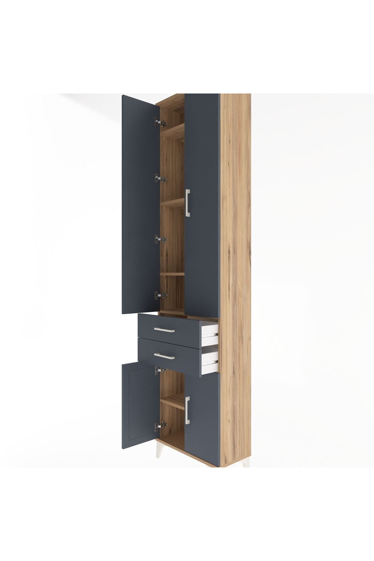 Arges Dolap 5 Raflı 2 Çekmeceli 4 Kapaklı 60x30x243 Çam-Antrasit