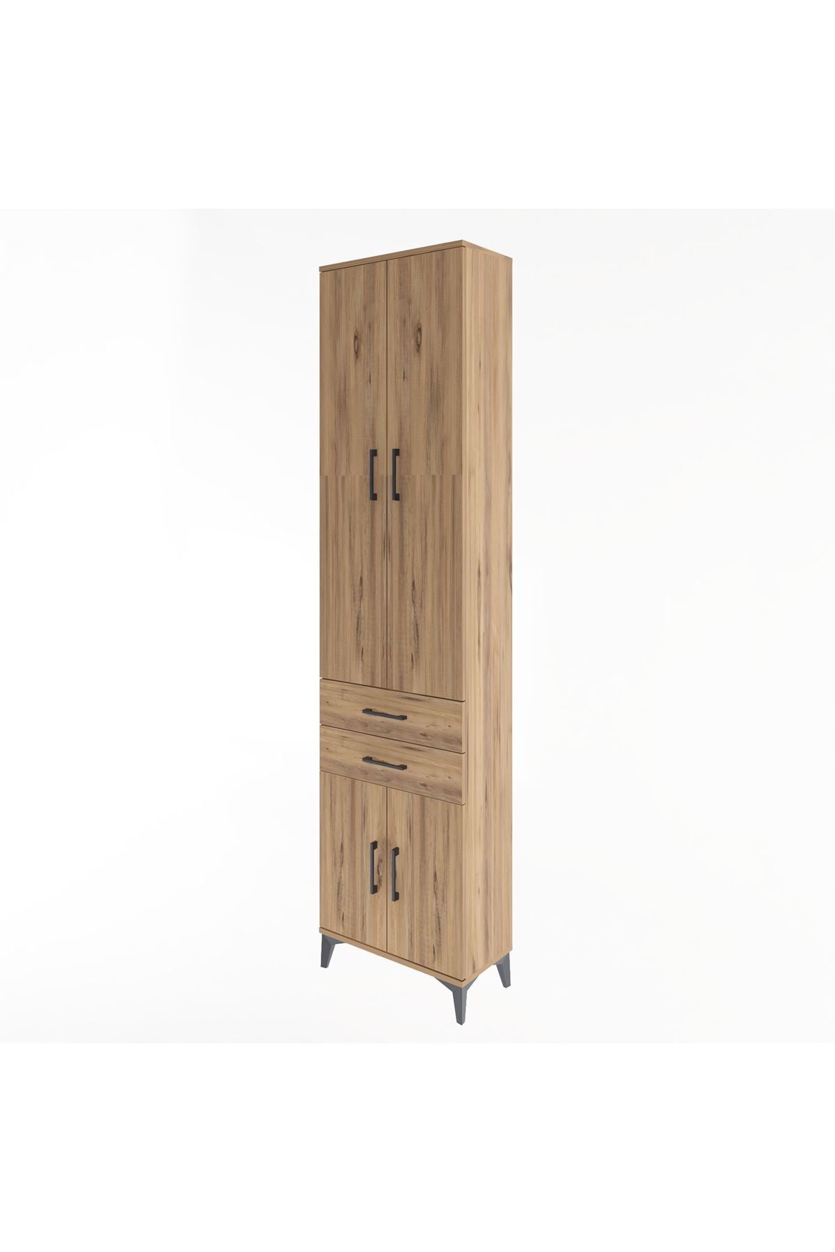 Arges Dolap 5 Raflı 2 Çekmeceli 4 Kapaklı 60x30x243 Çam-Çam