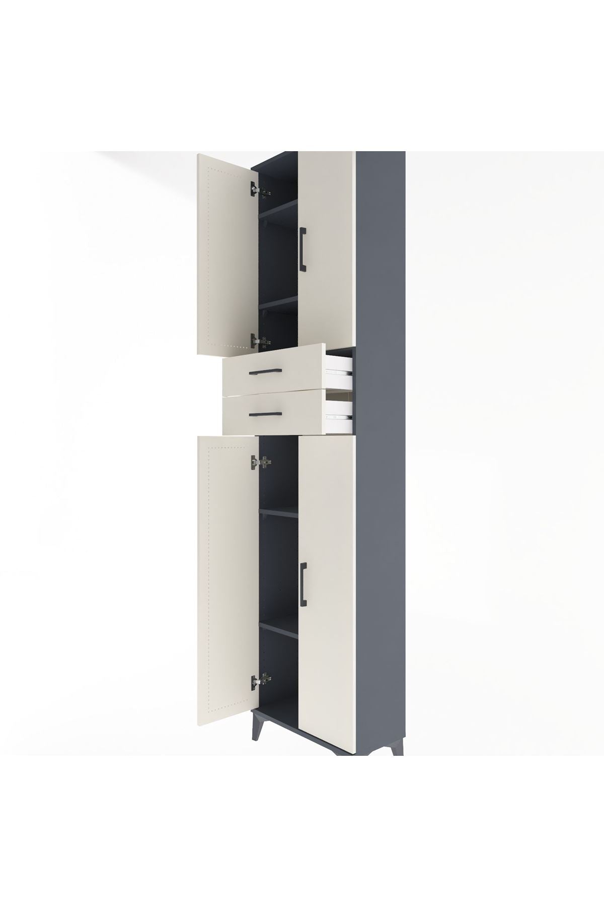 Arges Dolap 5 Raflı 2 Çekmeceli 4 Kapaklı 60x30x243 Antrasit-Aytaşı