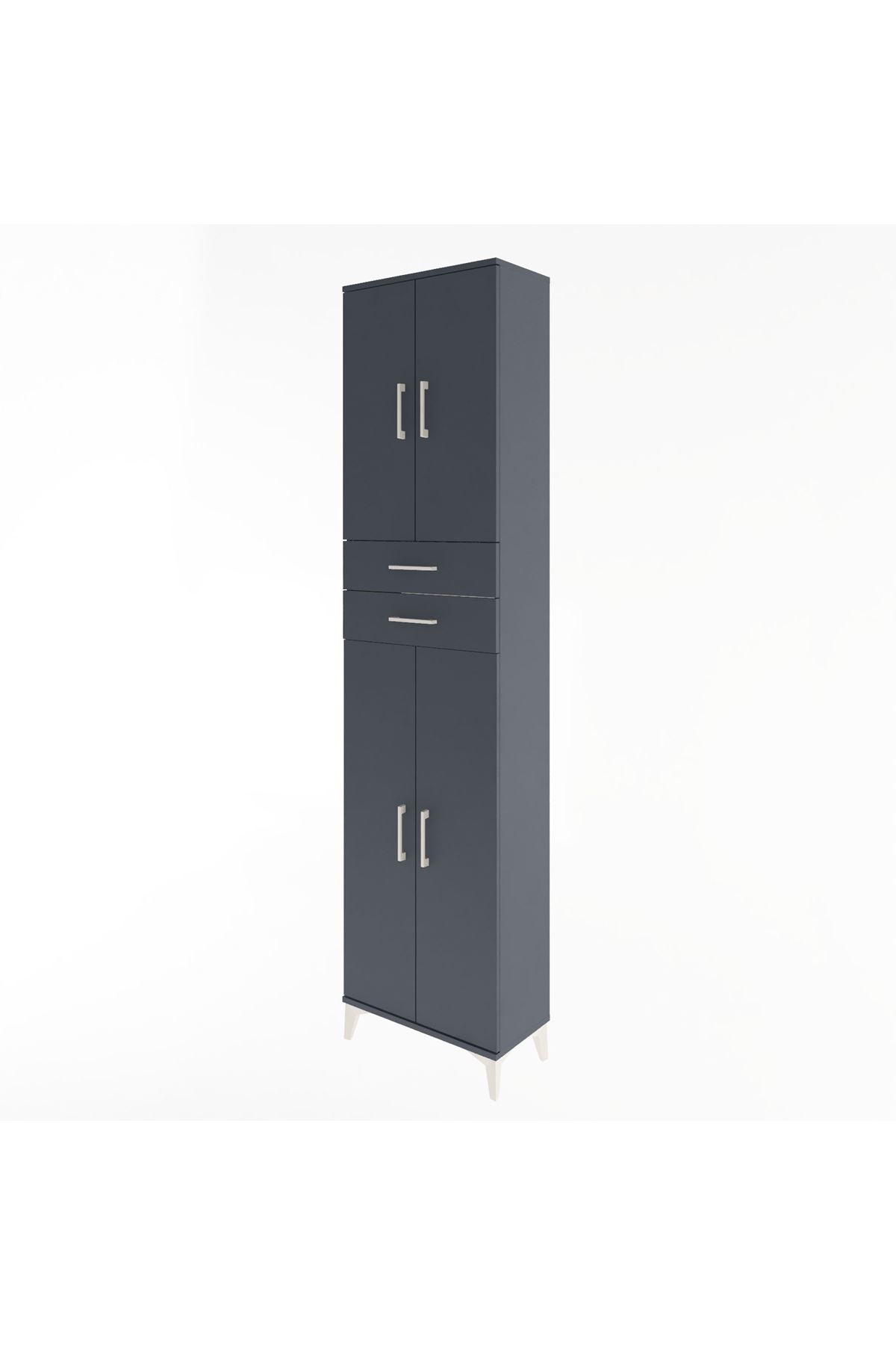 Arges Dolap 5 Raflı 2 Çekmeceli 4 Kapaklı 60x30x243 Antrasit-Antrasit