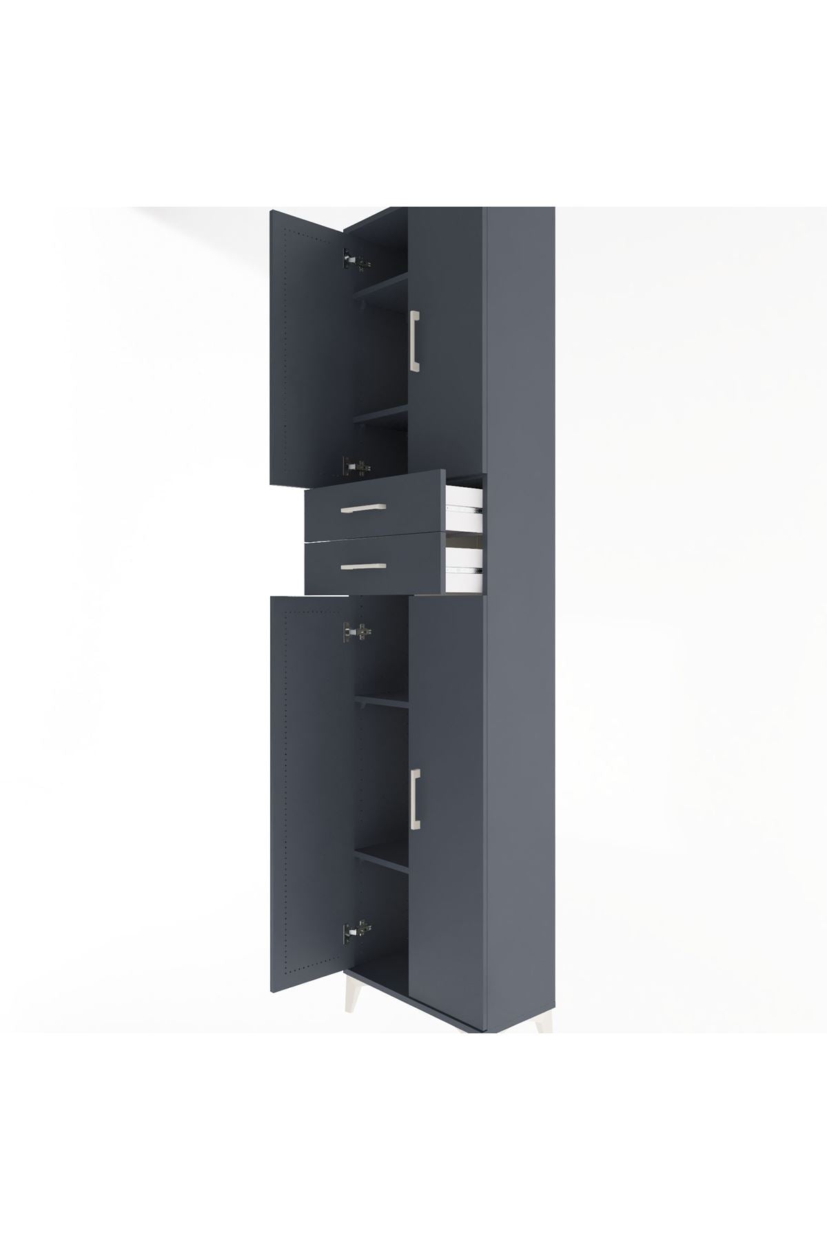Arges Dolap 5 Raflı 2 Çekmeceli 4 Kapaklı 60x30x243 Antrasit-Antrasit