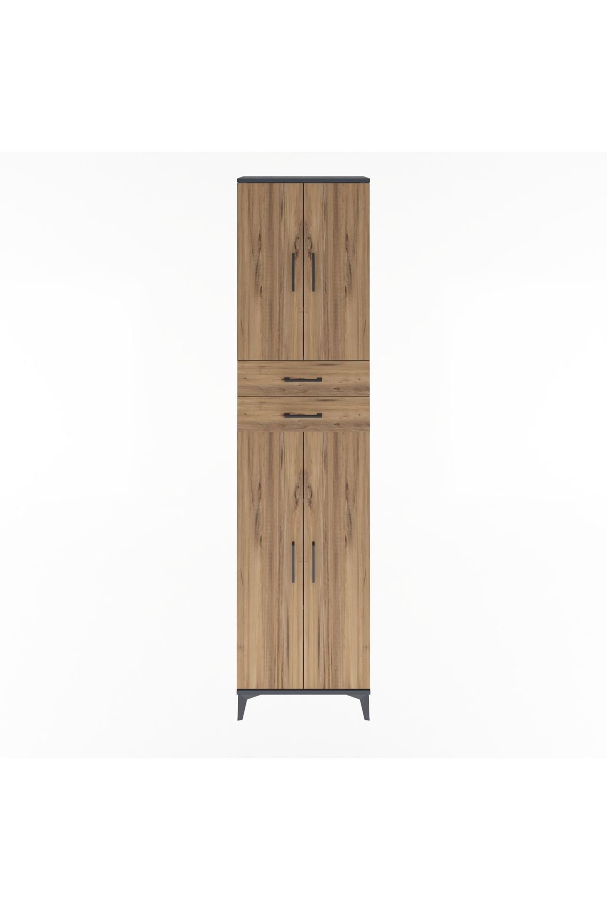 Arges Dolap 5 Raflı 2 Çekmeceli 4 Kapaklı 60x30x243 Antrasit-Çam