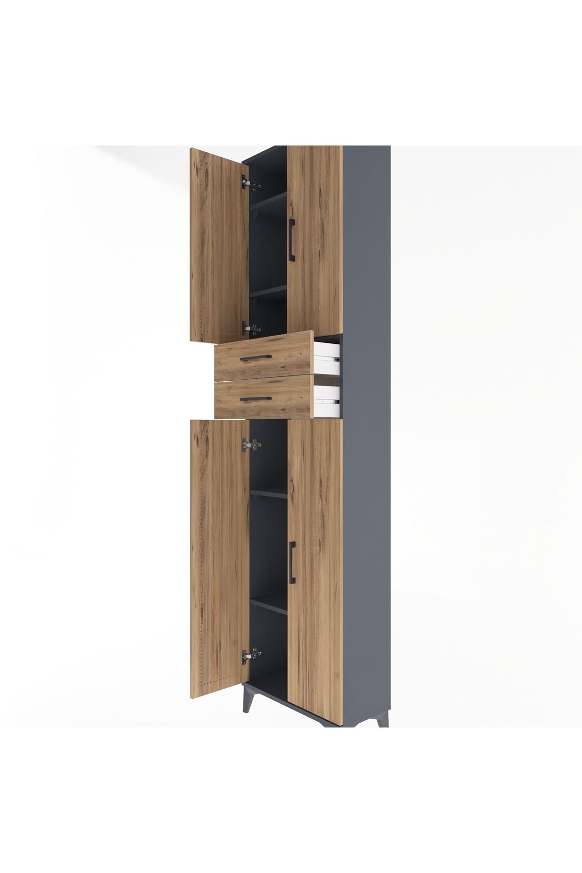 Arges Dolap 5 Raflı 2 Çekmeceli 4 Kapaklı 60x30x243 Antrasit-Çam