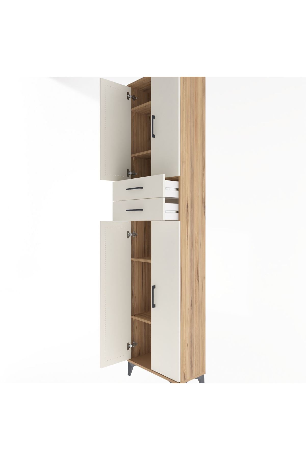 Arges Dolap 5 Raflı 2 Çekmeceli 4 Kapaklı 60x30x243 Çam-Aytaşı