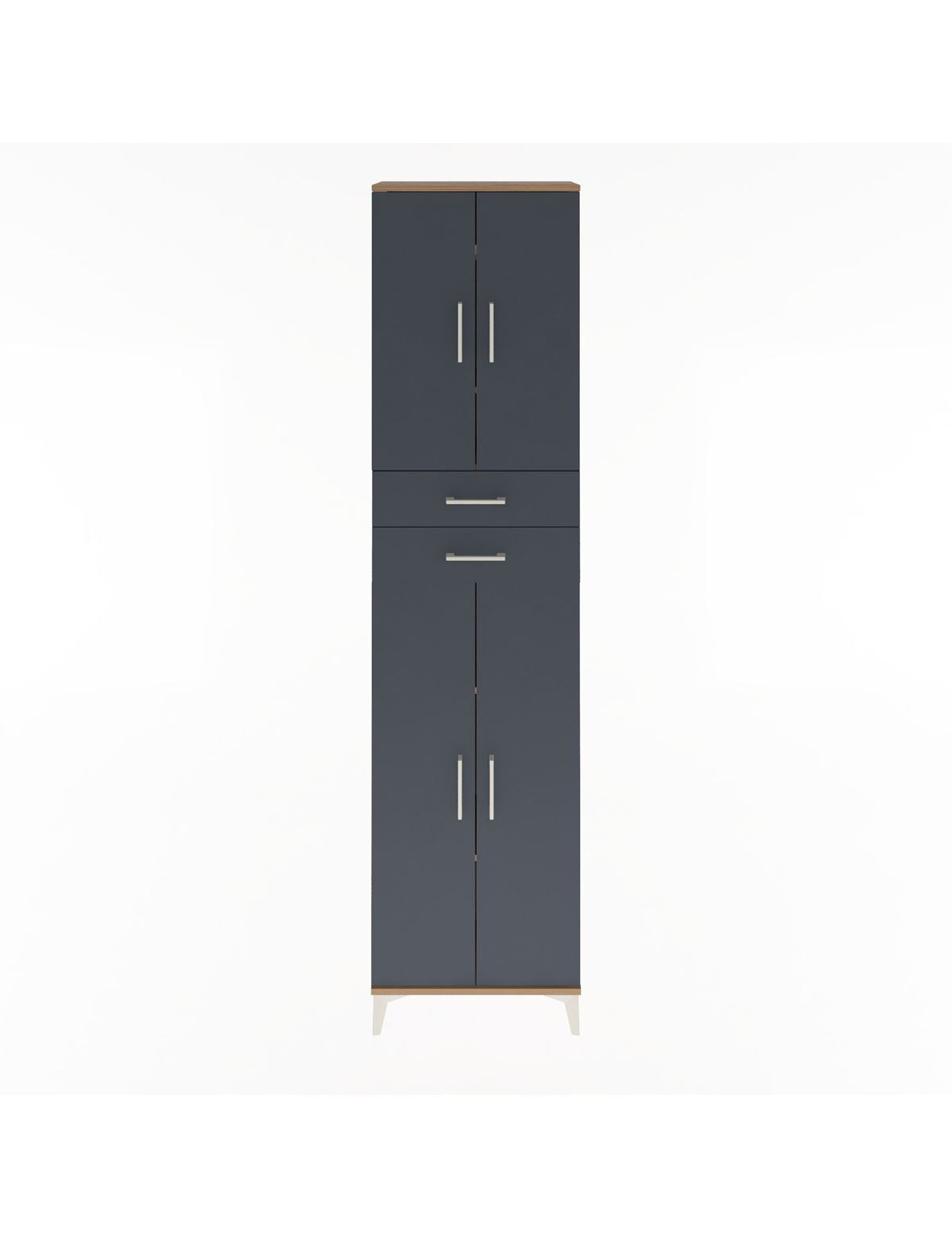 Arges Dolap 5 Raflı 2 Çekmeceli 4 Kapaklı 60x30x243 Çam-Antrasit