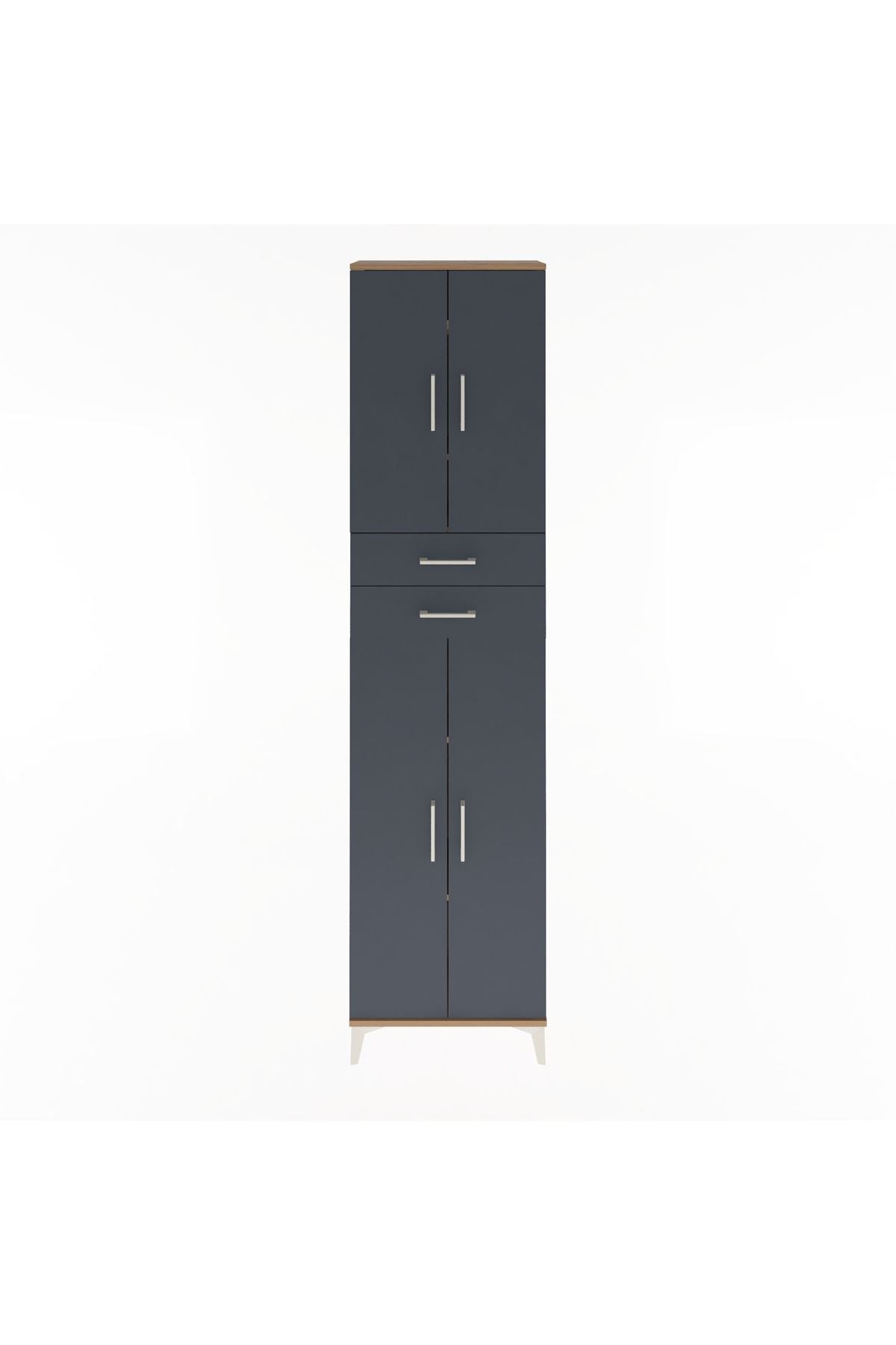 Arges Dolap 5 Raflı 2 Çekmeceli 4 Kapaklı 60x30x243 Çam-Antrasit