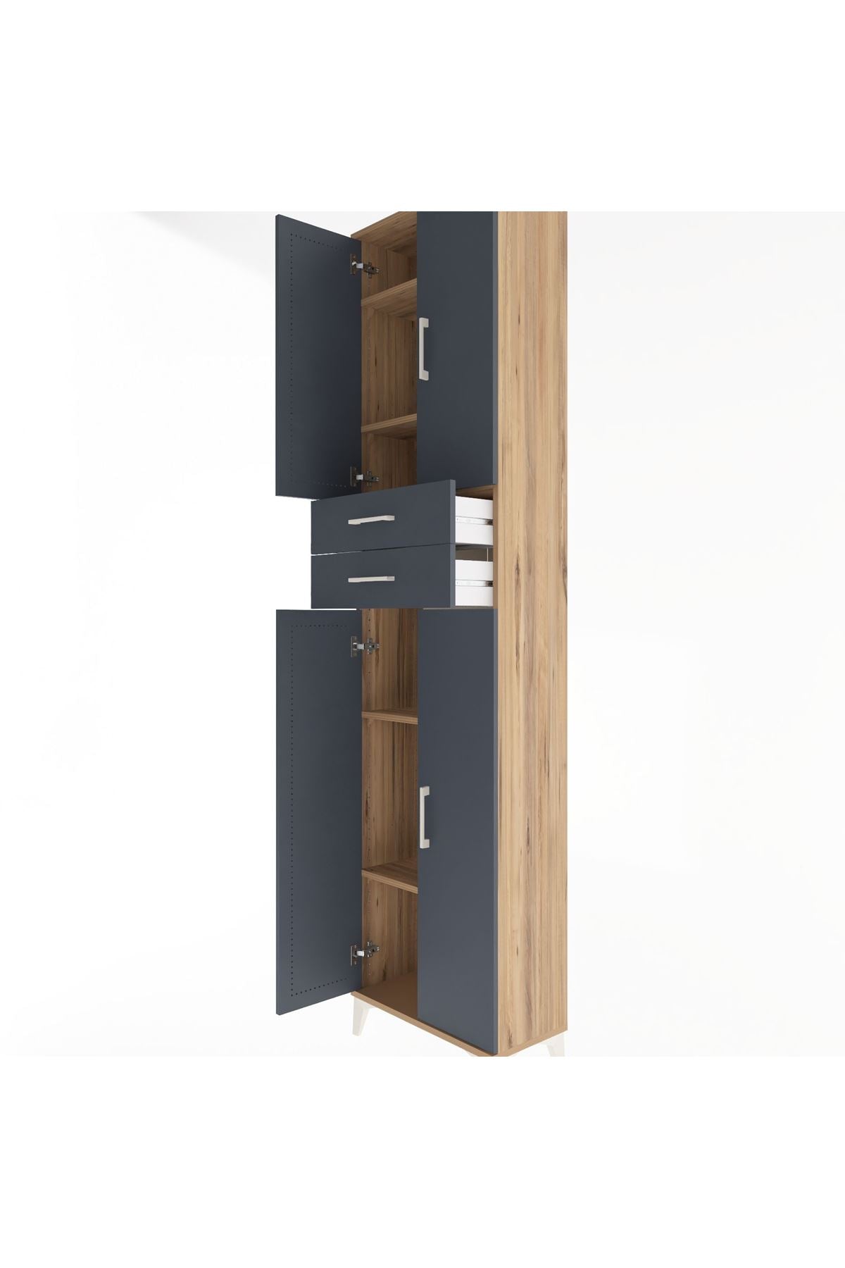 Arges Dolap 5 Raflı 2 Çekmeceli 4 Kapaklı 60x30x243 Çam-Antrasit