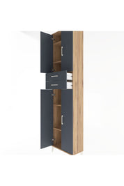 Arges Dolap 5 Raflı 2 Çekmeceli 4 Kapaklı 60x30x243 Çam-Antrasit