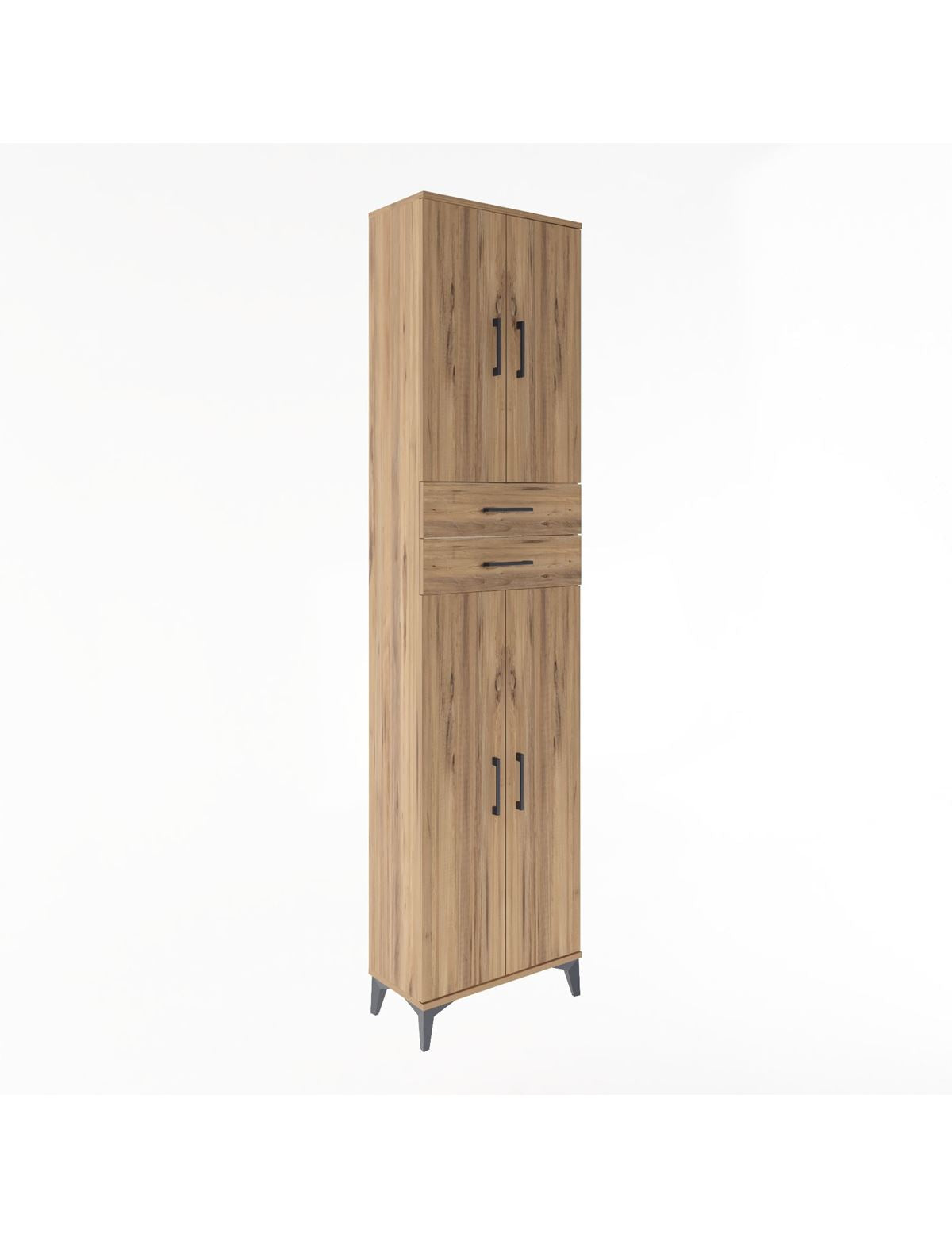 Arges Dolap 5 Raflı 2 Çekmeceli 4 Kapaklı 60x30x243 Çam-Çam