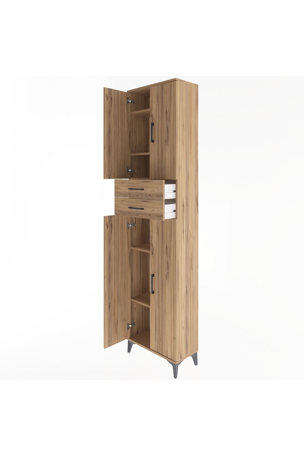 Arges Dolap 5 Raflı 2 Çekmeceli 4 Kapaklı 60x30x243 Çam-Çam