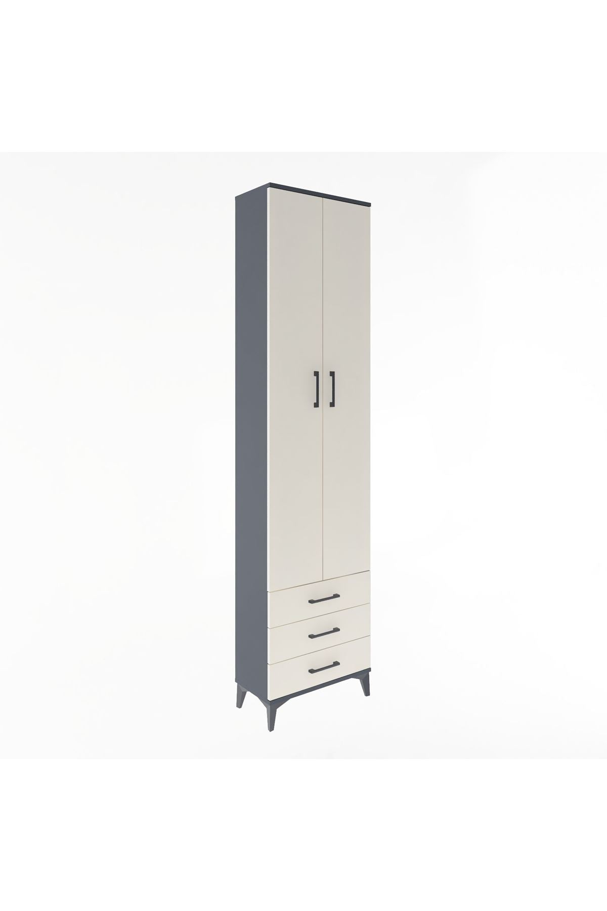 Arges Dolap 5 Raflı 3 Çekmeceli 2 Kapaklı 60x30x243 Antrasit-Aytaşı