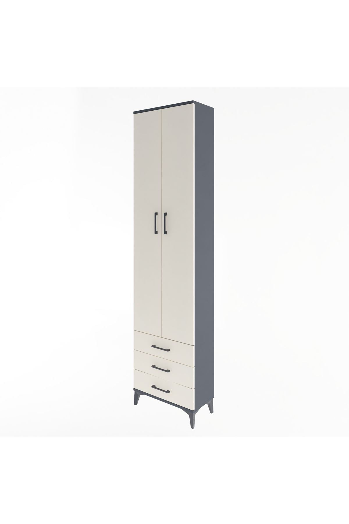 Arges Dolap 5 Raflı 3 Çekmeceli 2 Kapaklı 60x30x243 Antrasit-Aytaşı