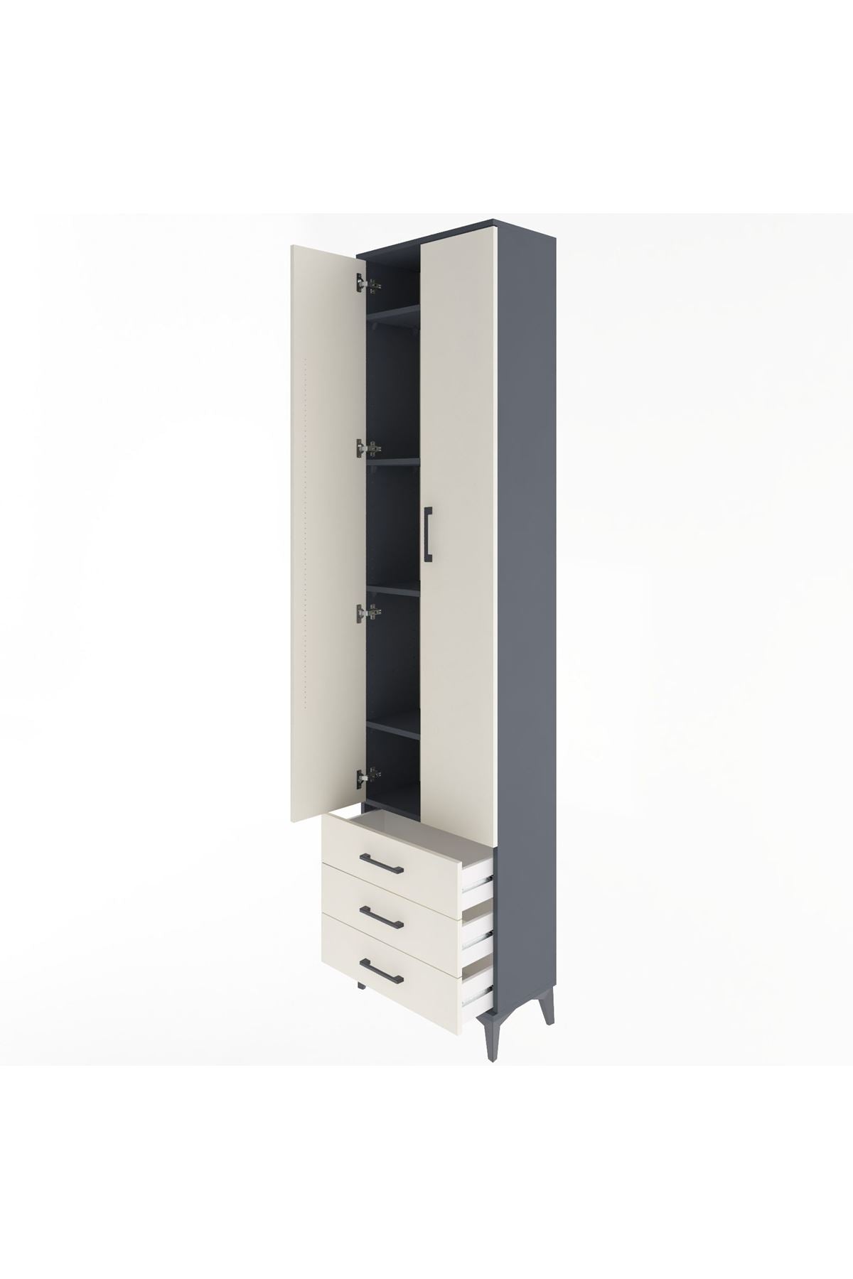 Arges Dolap 5 Raflı 3 Çekmeceli 2 Kapaklı 60x30x243 Antrasit-Aytaşı