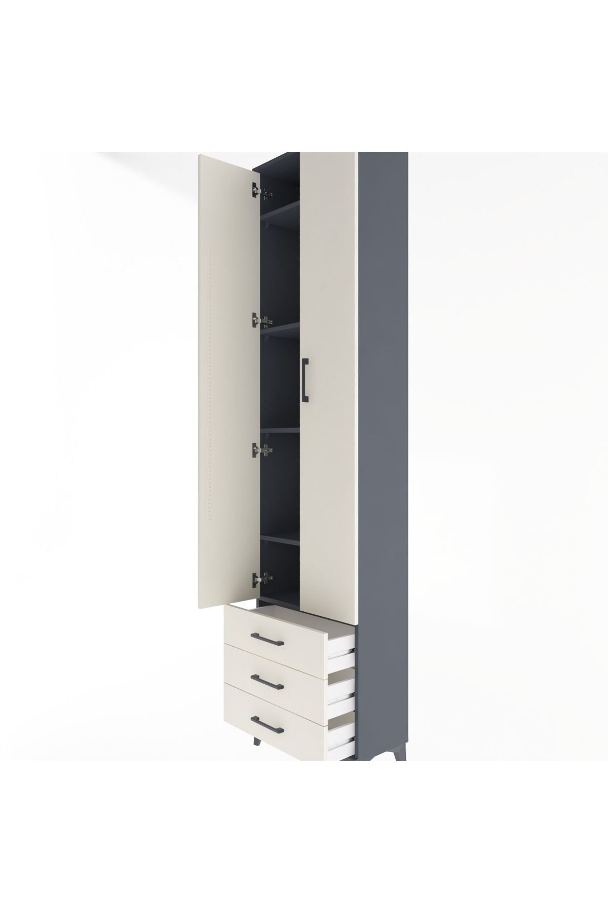 Arges Dolap 5 Raflı 3 Çekmeceli 2 Kapaklı 60x30x243 Antrasit-Aytaşı