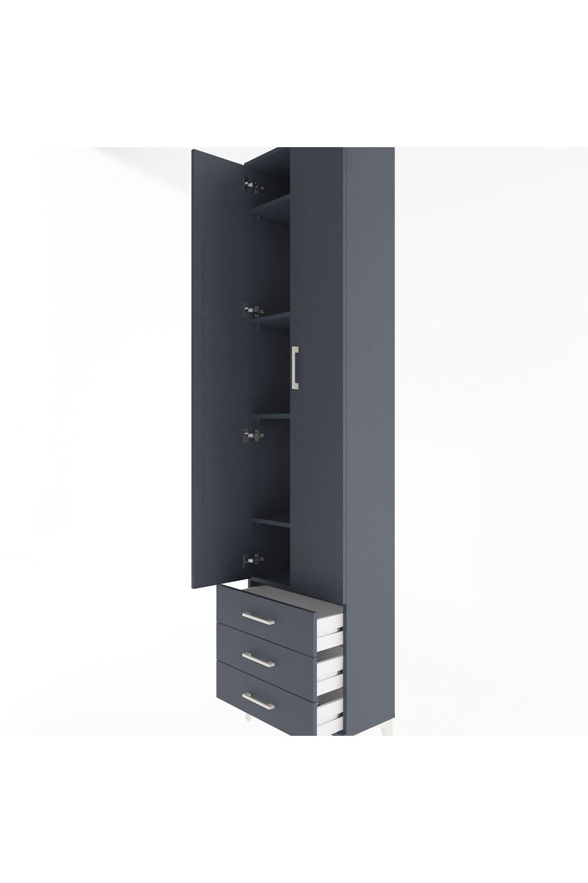 Arges Dolap 5 Raflı 3 Çekmeceli 2 Kapaklı 60x30x243 Antrasit-Antrasit