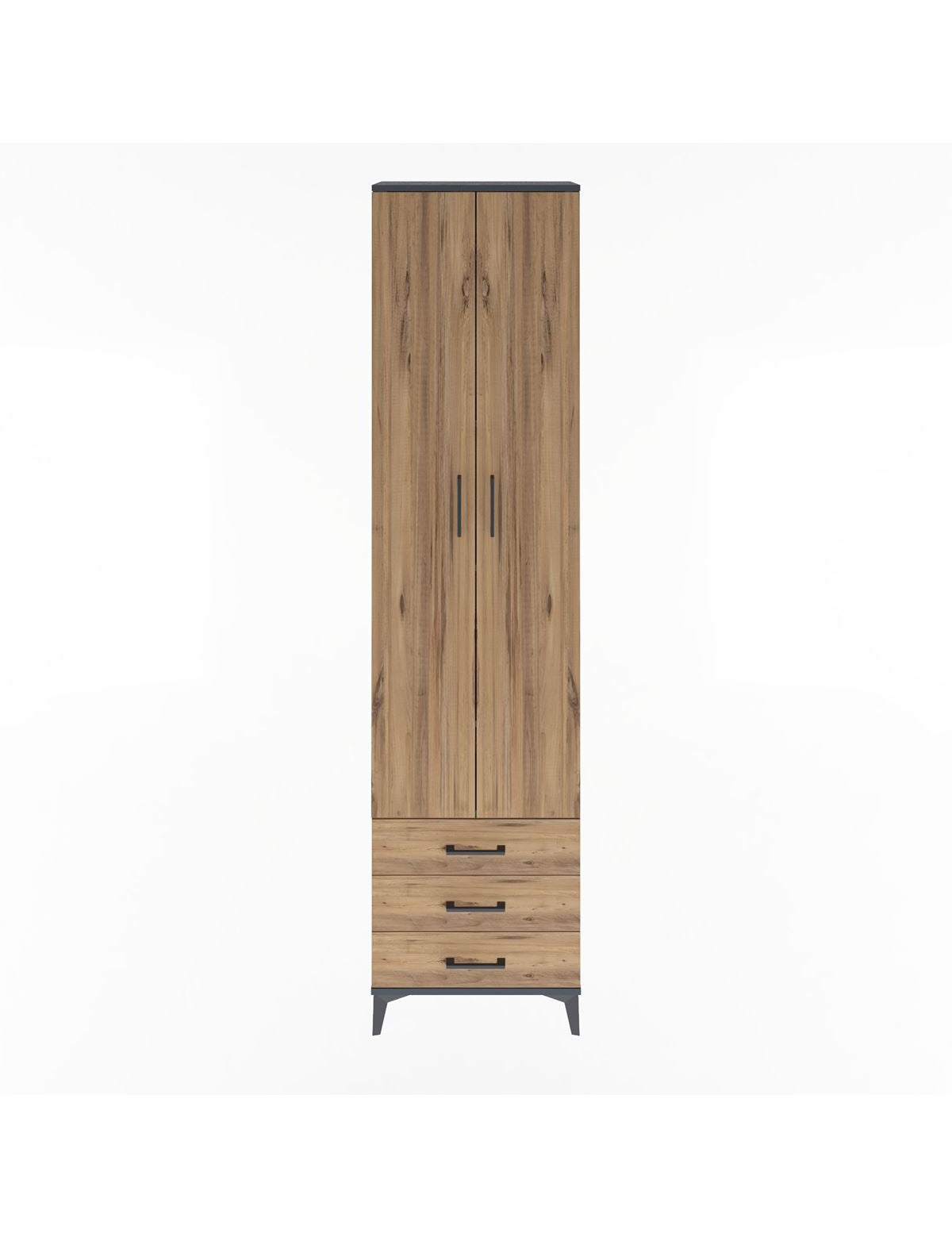 Arges Dolap 5 Raflı 3 Çekmeceli 2 Kapaklı 60x30x243 Antrasit-Çam