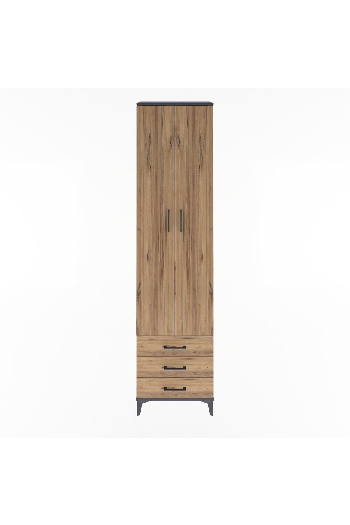 Arges Dolap 5 Raflı 3 Çekmeceli 2 Kapaklı 60x30x243 Antrasit-Çam