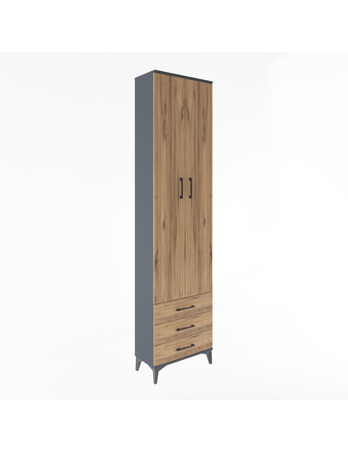 Arges Dolap 5 Raflı 3 Çekmeceli 2 Kapaklı 60x30x243 Antrasit-Çam