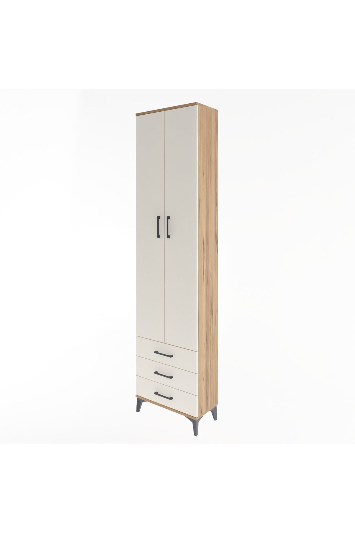 Arges Dolap 5 Raflı 3 Çekmeceli 2 Kapaklı 60x30x243 Çam-Aytaşı