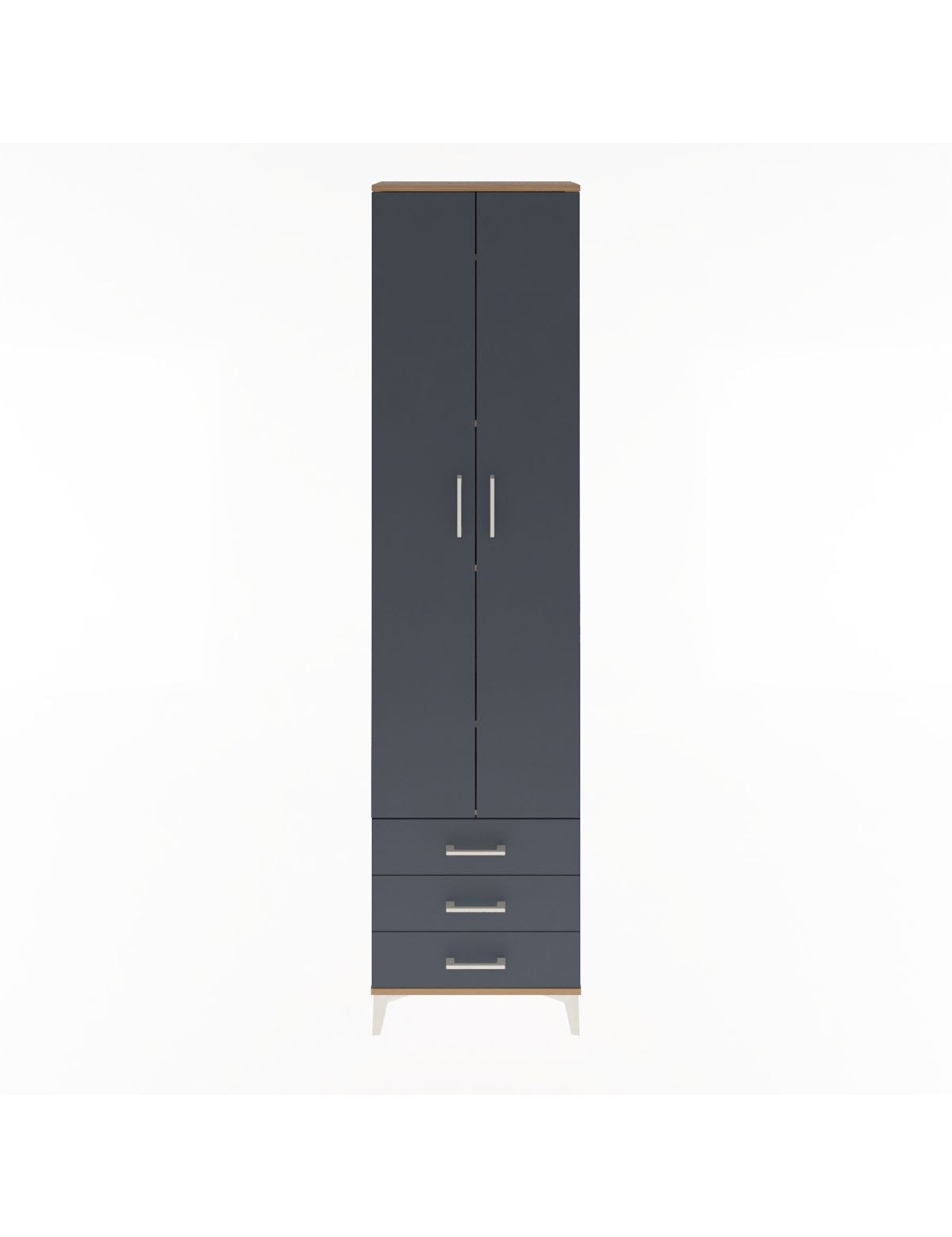 Arges Dolap 5 Raflı 3 Çekmeceli 2 Kapaklı 60x30x243 Çam-Antrasit