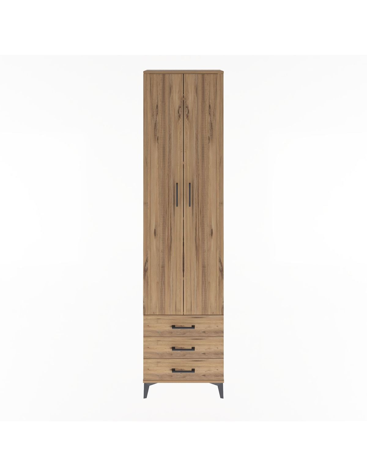 Arges Dolap 5 Raflı 3 Çekmeceli 2 Kapaklı 60x30x243 Çam-Çam