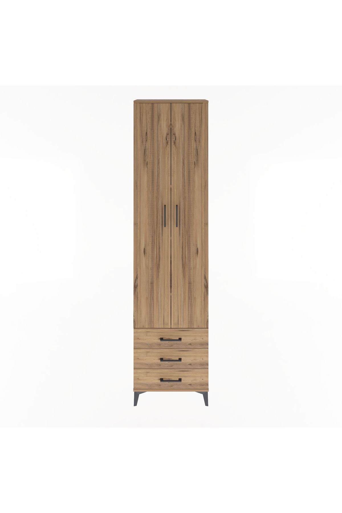 Arges Dolap 5 Raflı 3 Çekmeceli 2 Kapaklı 60x30x243 Çam-Çam