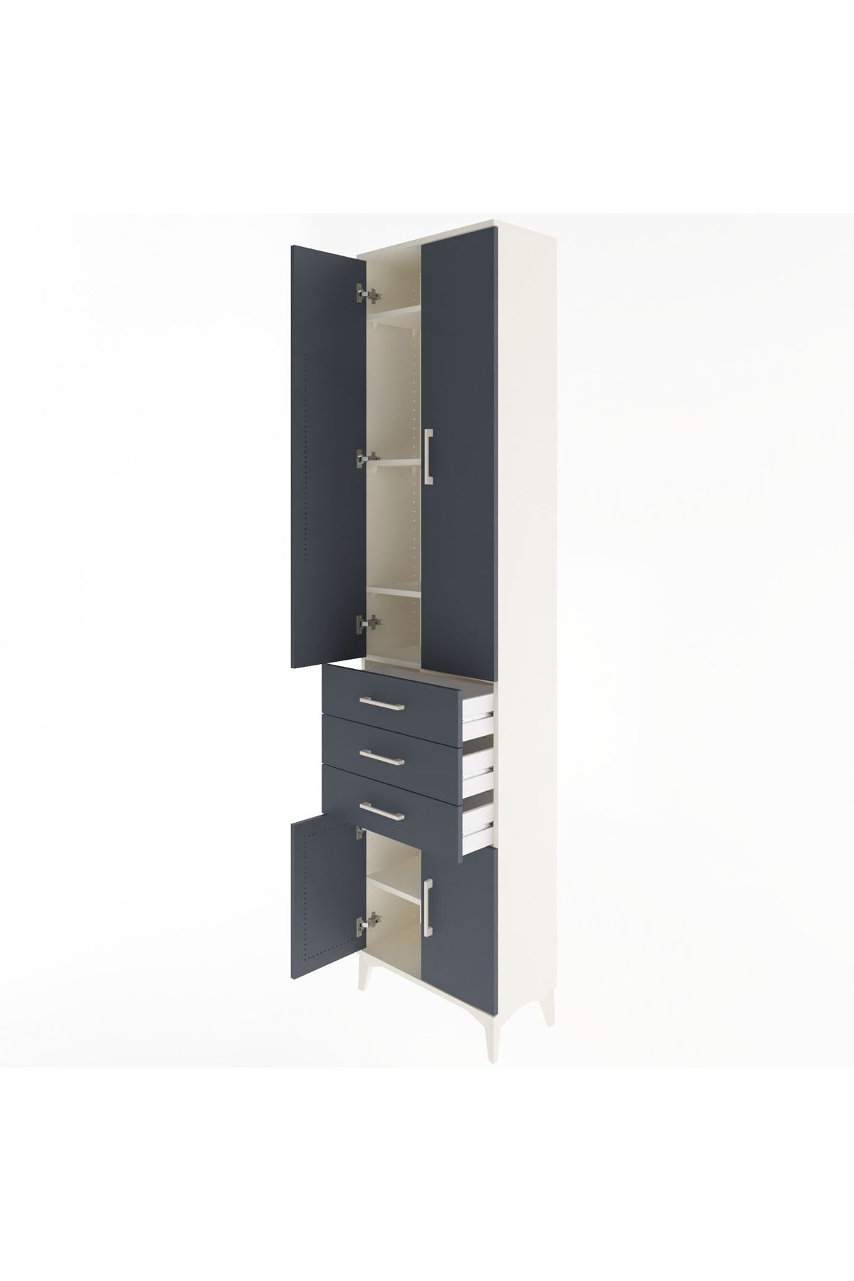 Arges Dolap 5 Raflı 3 Çekmeceli 4 Kapaklı 60x30x243 Aytaşı-Antrasit