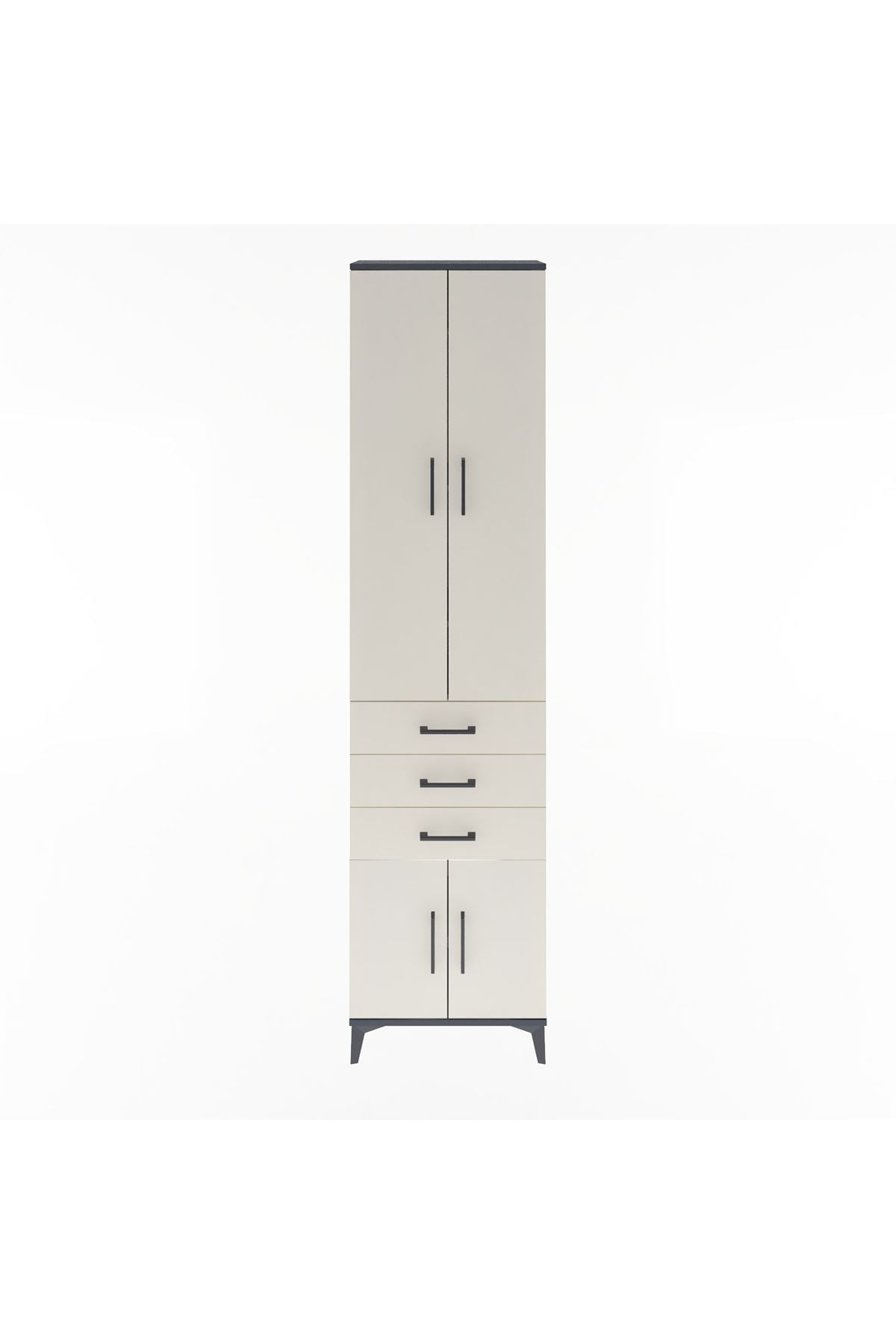Arges Dolap 5 Raflı 3 Çekmeceli 4 Kapaklı 60x30x243 Antrasit-Aytaşı
