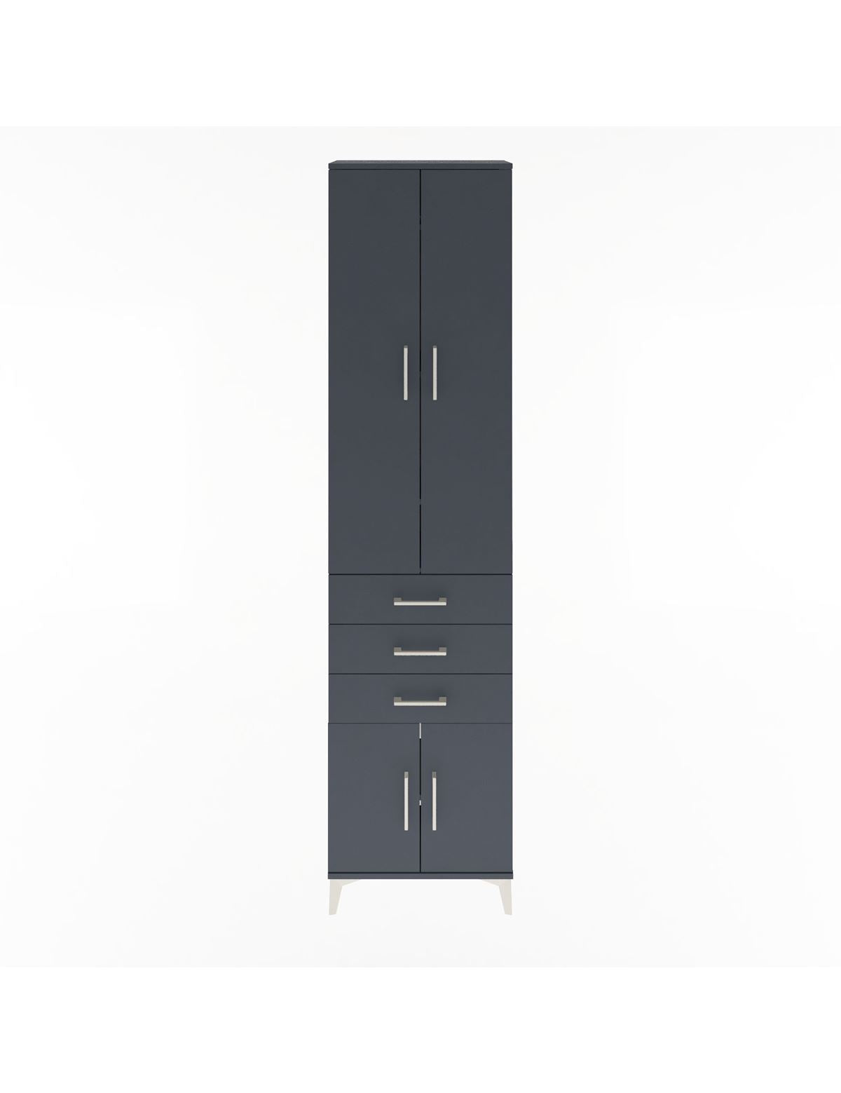 Arges Dolap 5 Raflı 3 Çekmeceli 4 Kapaklı 60x30x243 Antrasit-Antrasit