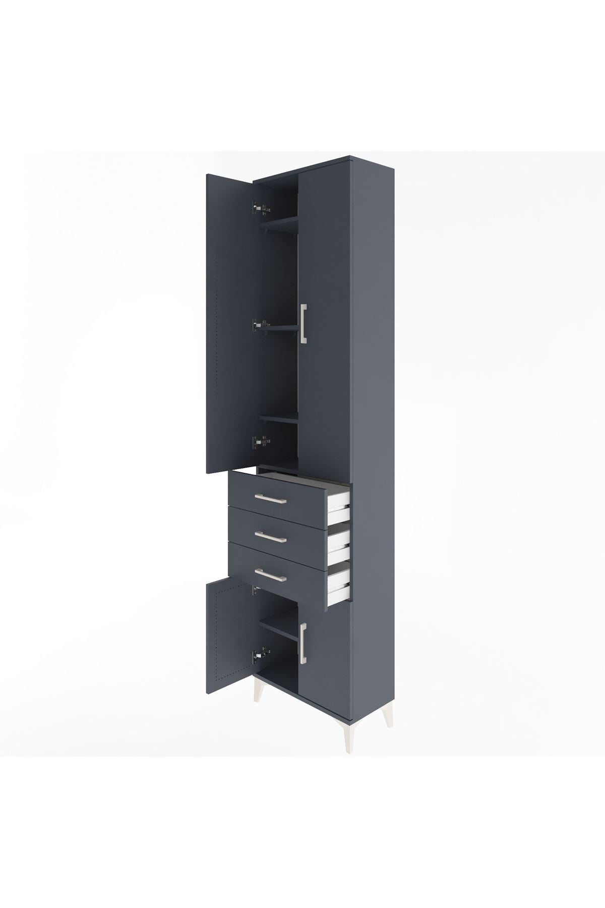 Arges Dolap 5 Raflı 3 Çekmeceli 4 Kapaklı 60x30x243 Antrasit-Antrasit