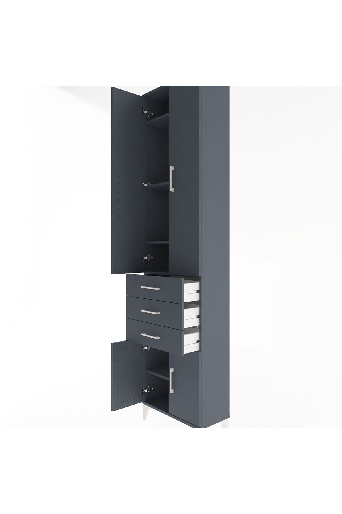 Arges Dolap 5 Raflı 3 Çekmeceli 4 Kapaklı 60x30x243 Antrasit-Antrasit
