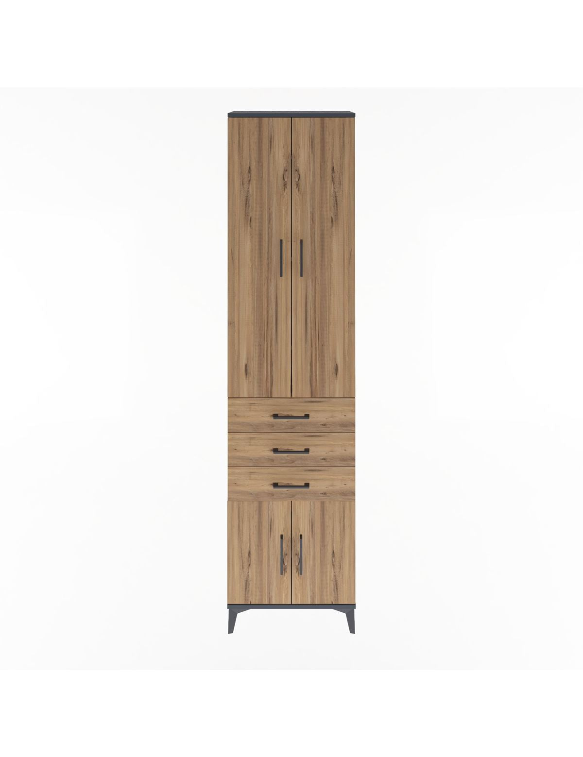 Arges Dolap 5 Raflı 3 Çekmeceli 4 Kapaklı 60x30x243 Antrasit-Çam