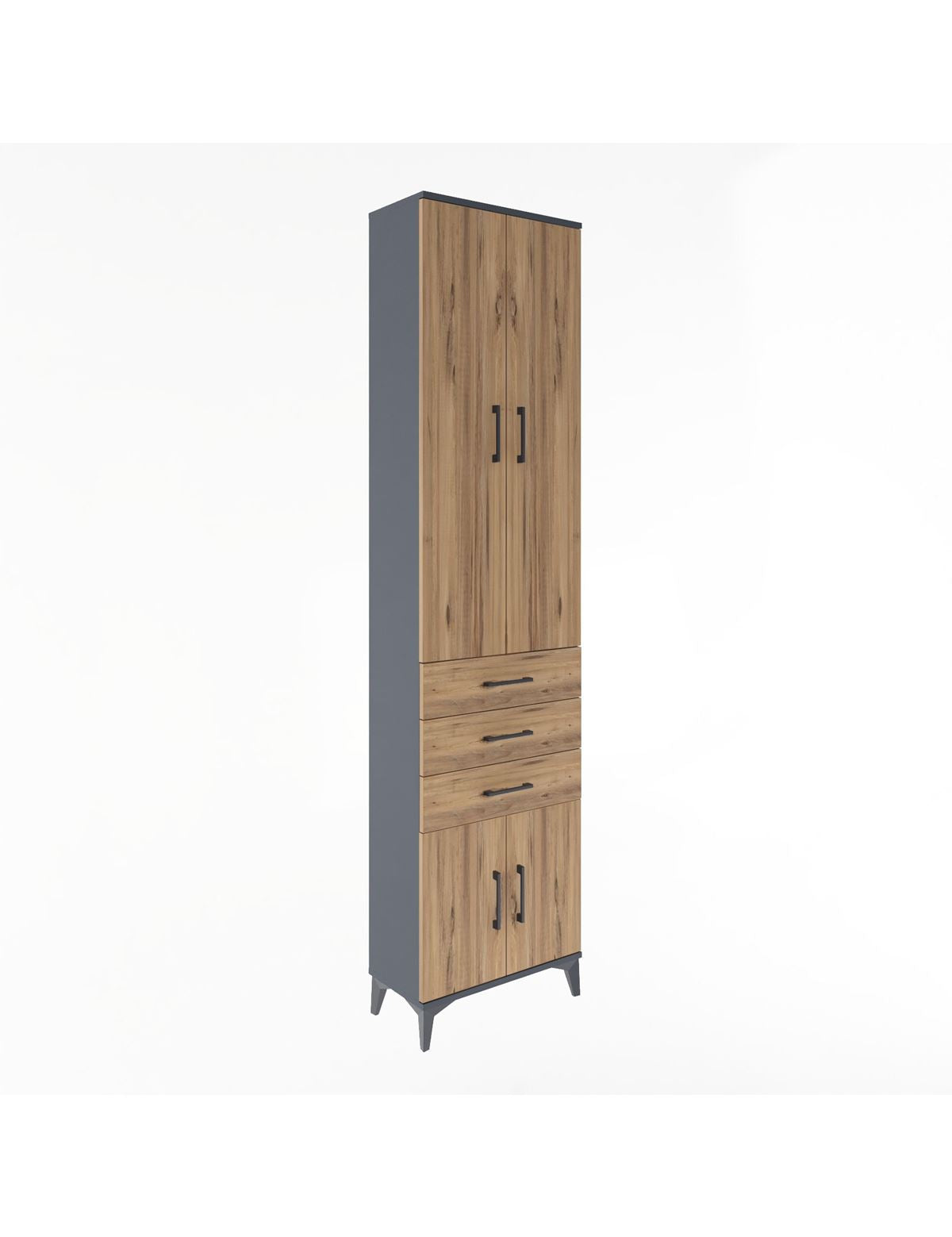 Arges Dolap 5 Raflı 3 Çekmeceli 4 Kapaklı 60x30x243 Antrasit-Çam