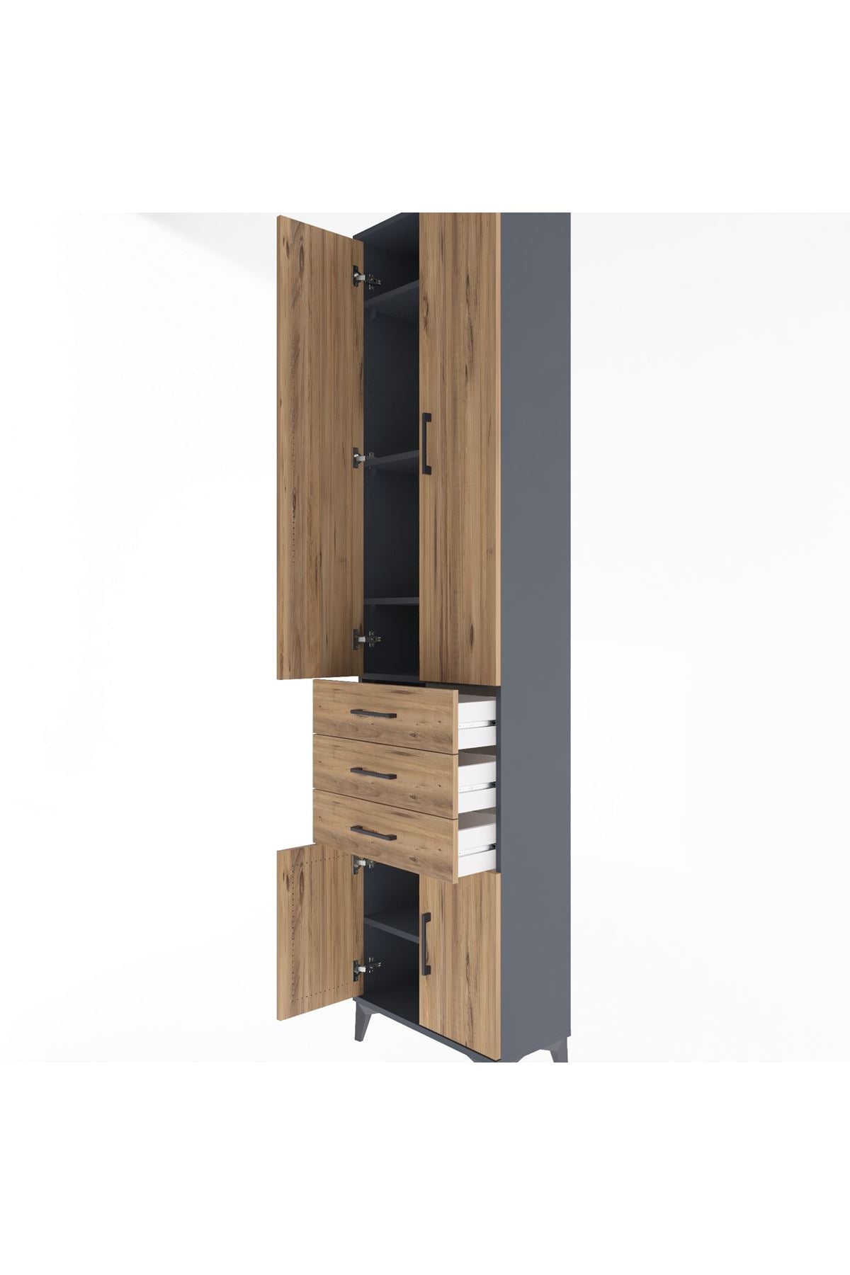 Arges Dolap 5 Raflı 3 Çekmeceli 4 Kapaklı 60x30x243 Antrasit-Çam