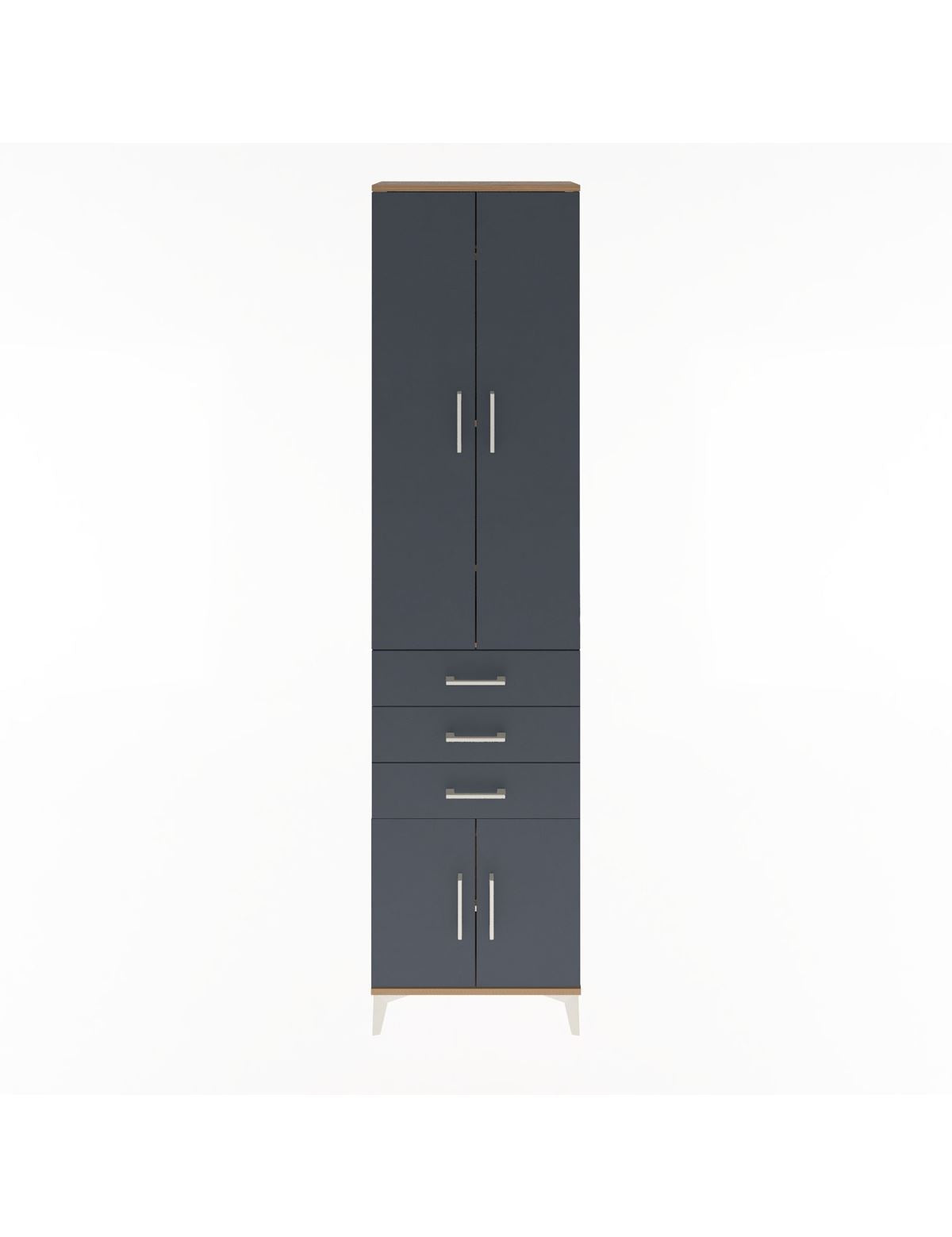 Arges Dolap 5 Raflı 3 Çekmeceli 4 Kapaklı 60x30x243 Çam-Antrasit