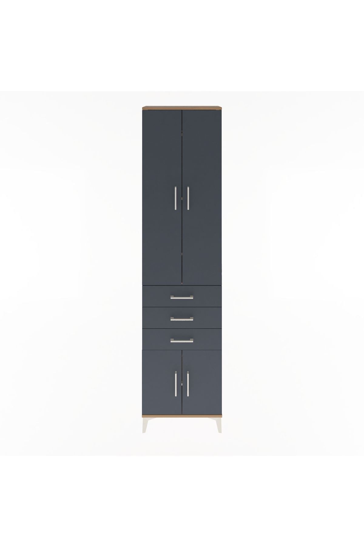 Arges Dolap 5 Raflı 3 Çekmeceli 4 Kapaklı 60x30x243 Çam-Antrasit