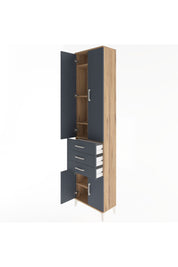 Arges Dolap 5 Raflı 3 Çekmeceli 4 Kapaklı 60x30x243 Çam-Antrasit