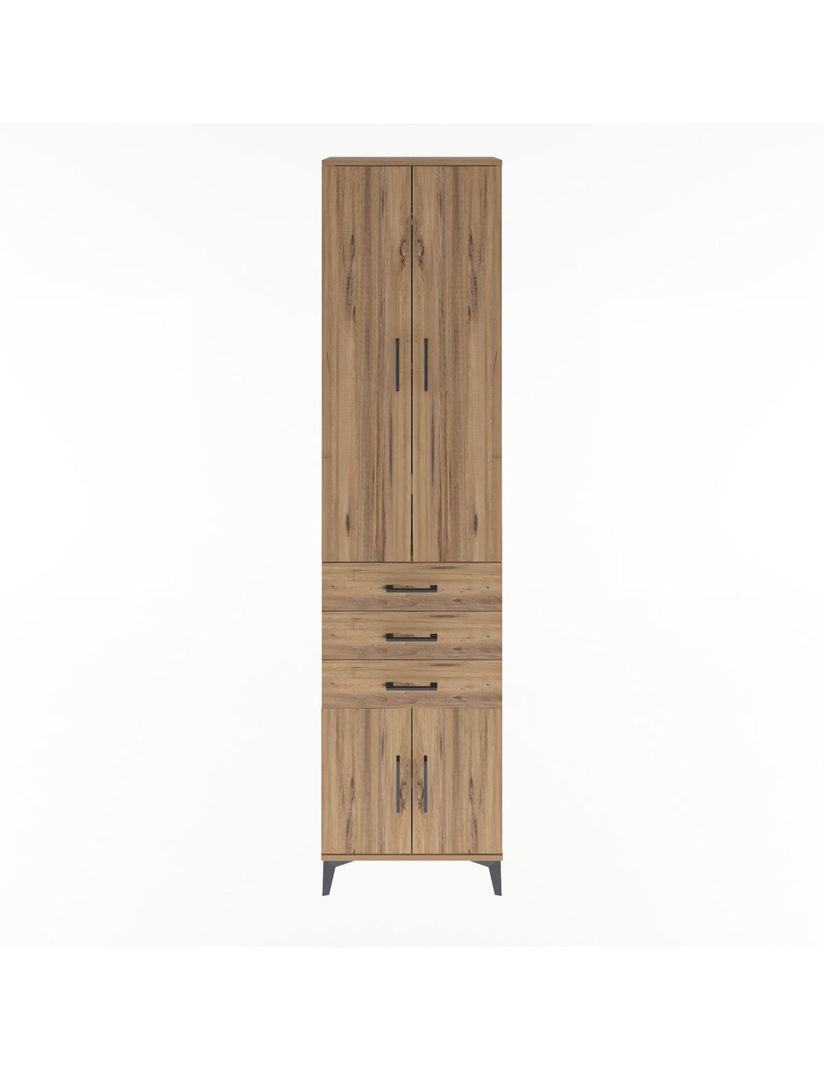 Arges Dolap 5 Raflı 3 Çekmeceli 4 Kapaklı 60x30x243 Çam-Çam